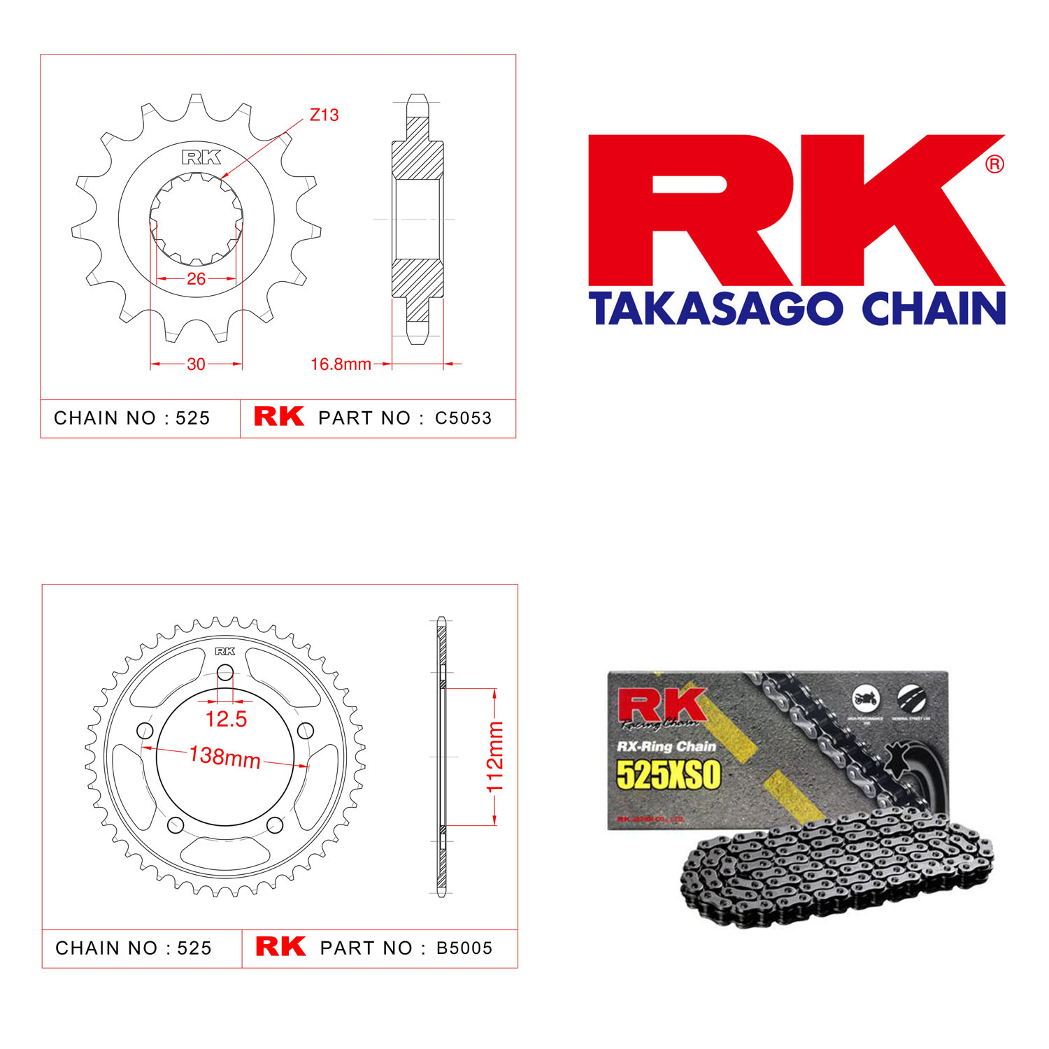 Rk X-ring Zincir Dişli Set 525 XSO-15/42T