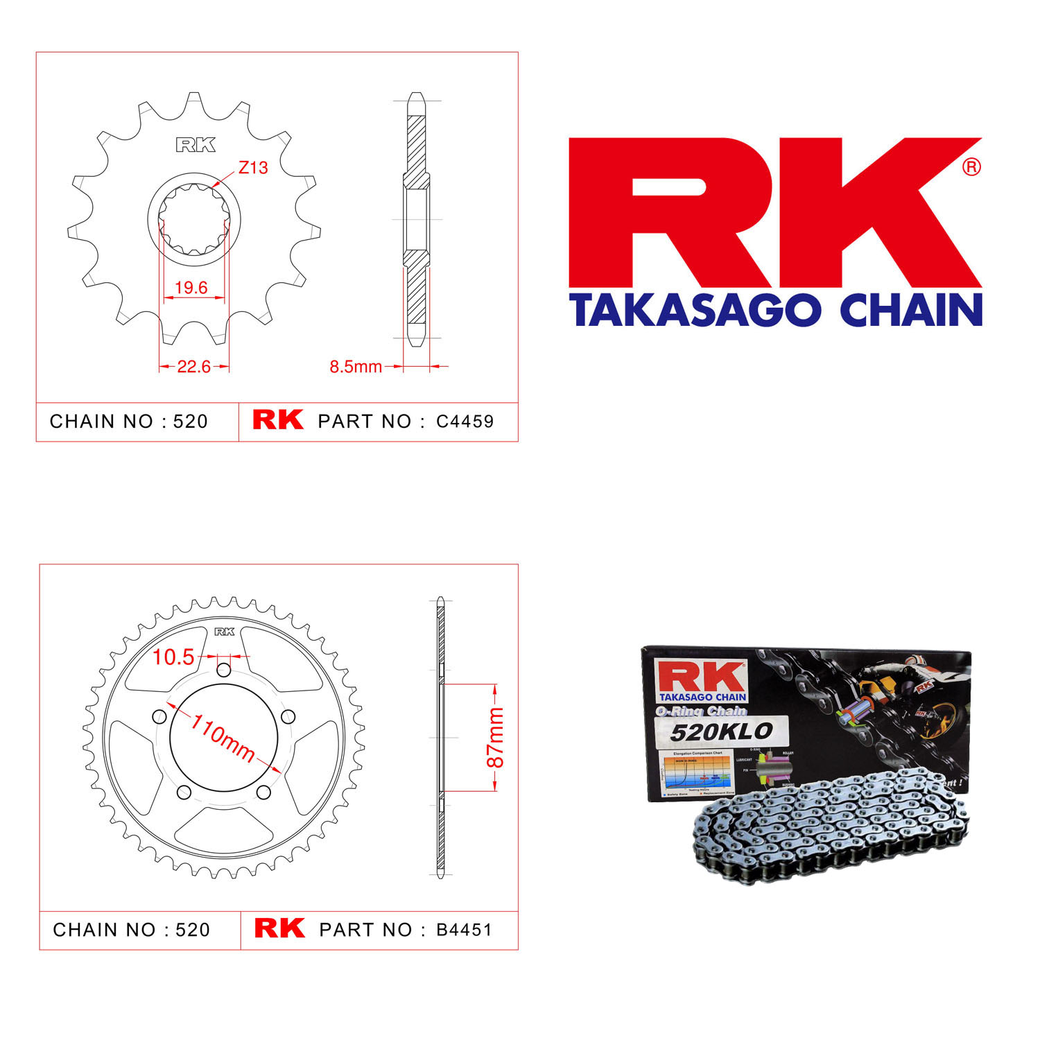 Rk Zincir Dişli Set 520 KLO O-Ring 14/46T