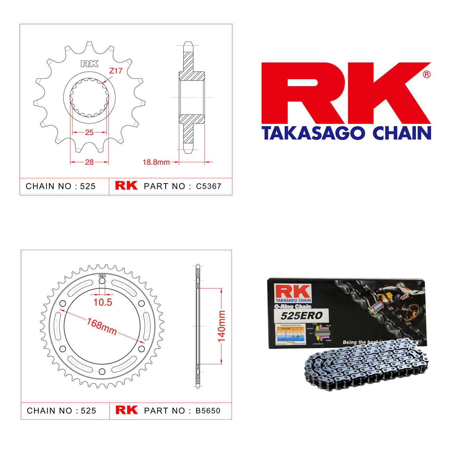 Rk Zincir Dişli Set 525 ERO O-Ring 17/42T