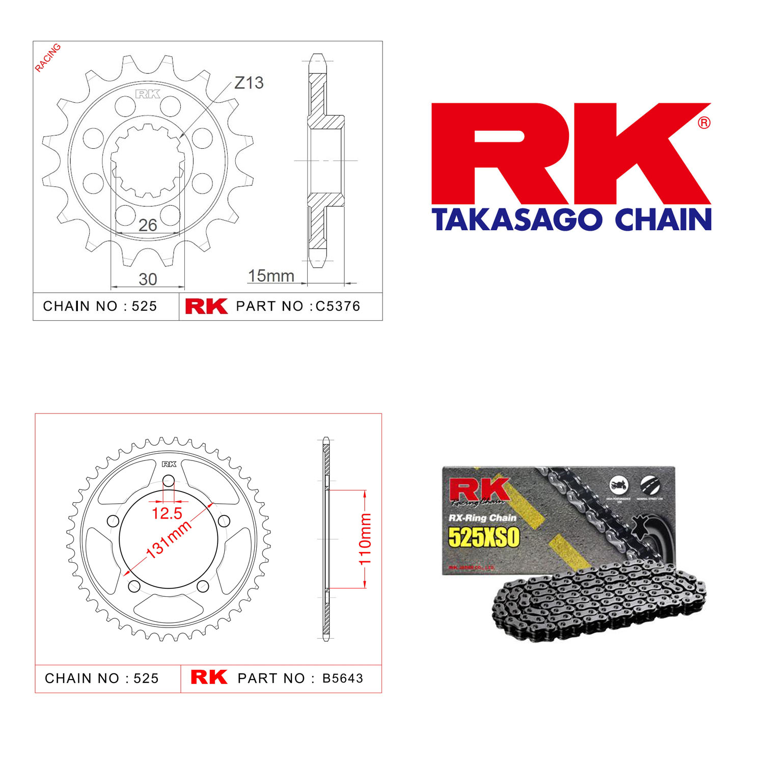 Rk X-ring Zincir Dişli Set 525 XSO 17/45 T