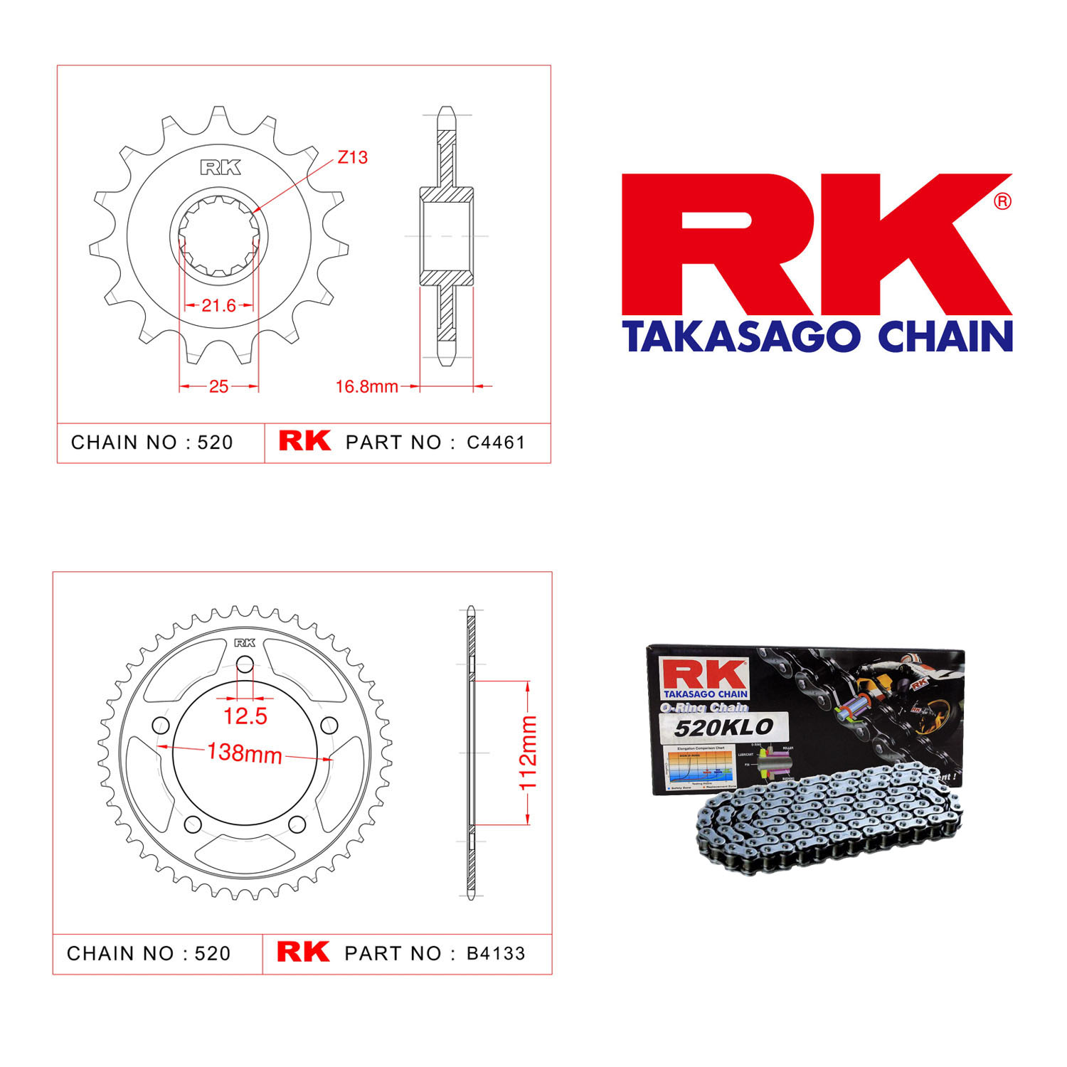 Rk Zincir Dişli Set 520 KLO O-Ring 16/43T