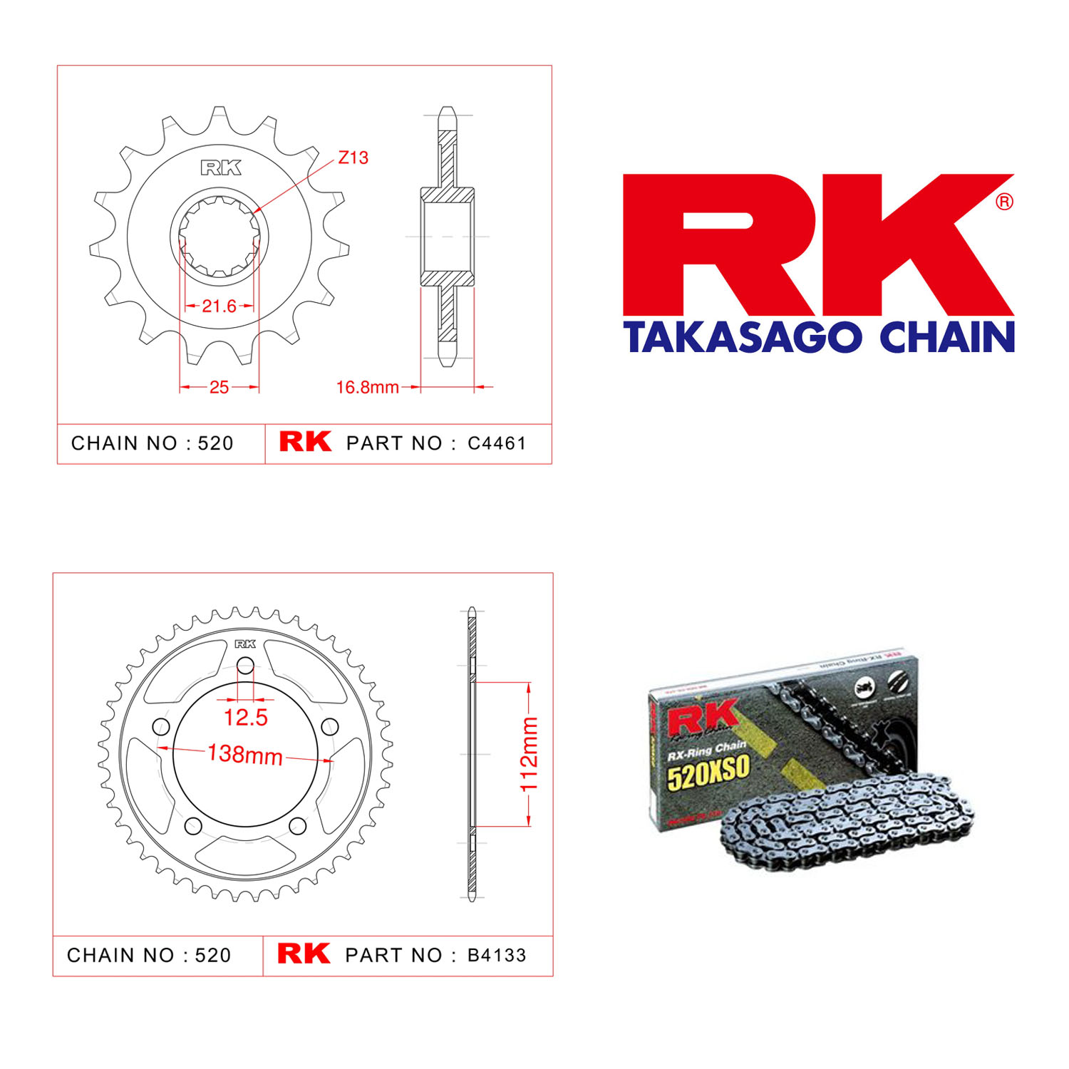 Rk X-ring Zincir Dişli Set 520 XSO 16/43T