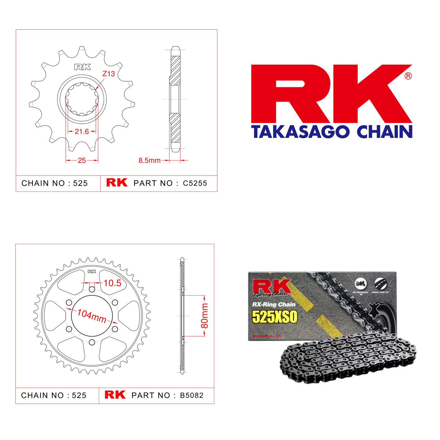 Rk X-ring Zincir Dişli Set 525 XSO 15/42T