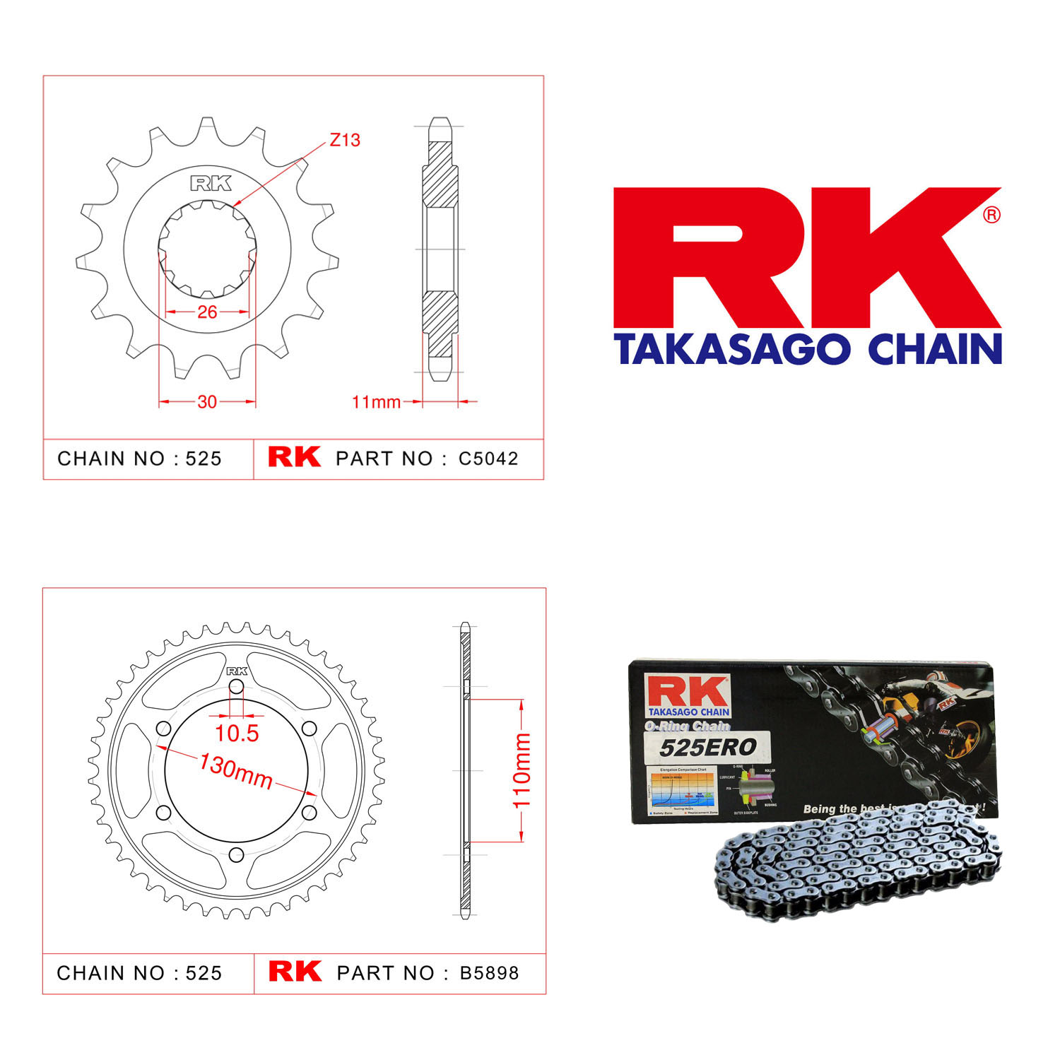 Rk Zincir Dişli Set 525 ERO O-Ring 16/45T