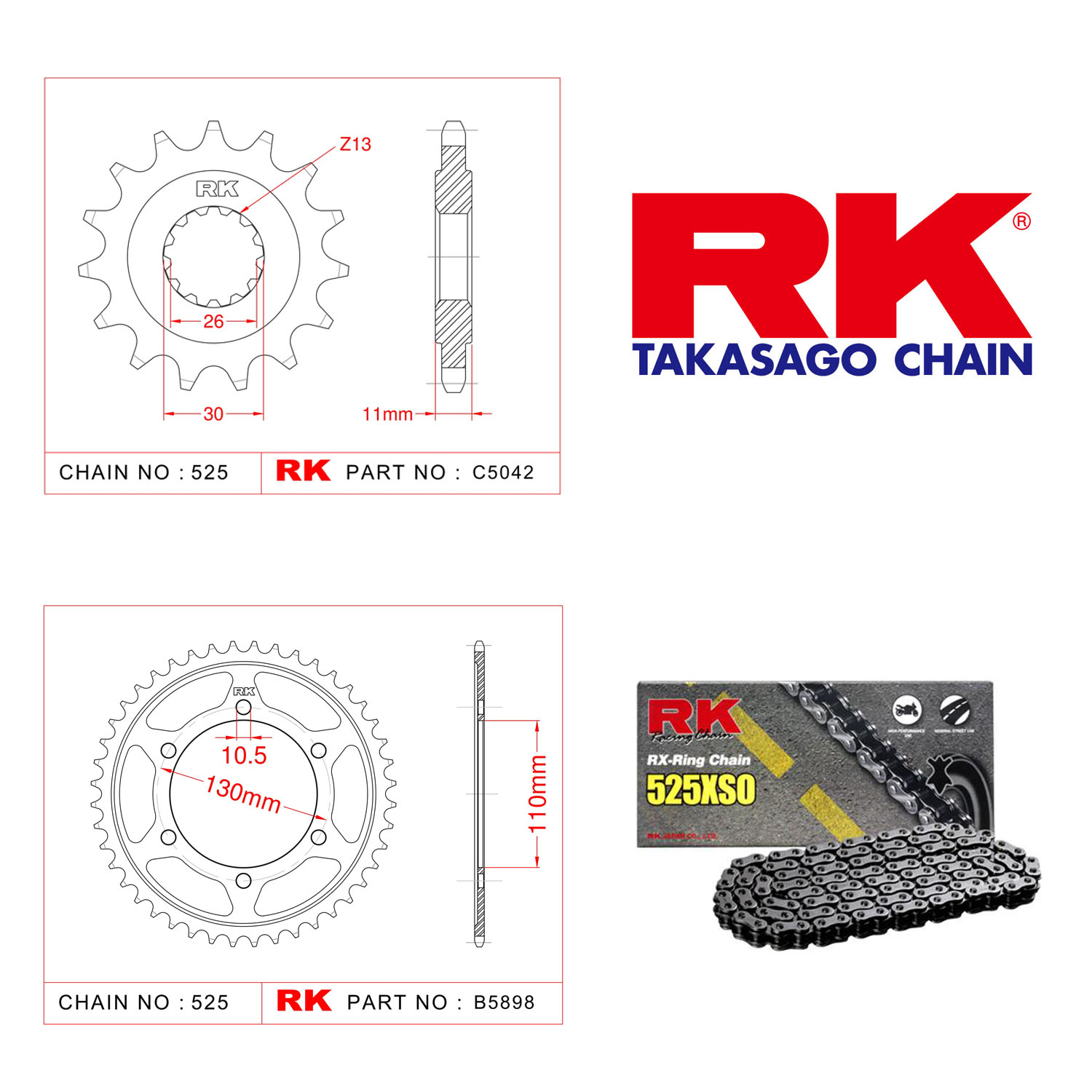 Rk X-ring Zincir Dişli Set 525 XSO 16/43T