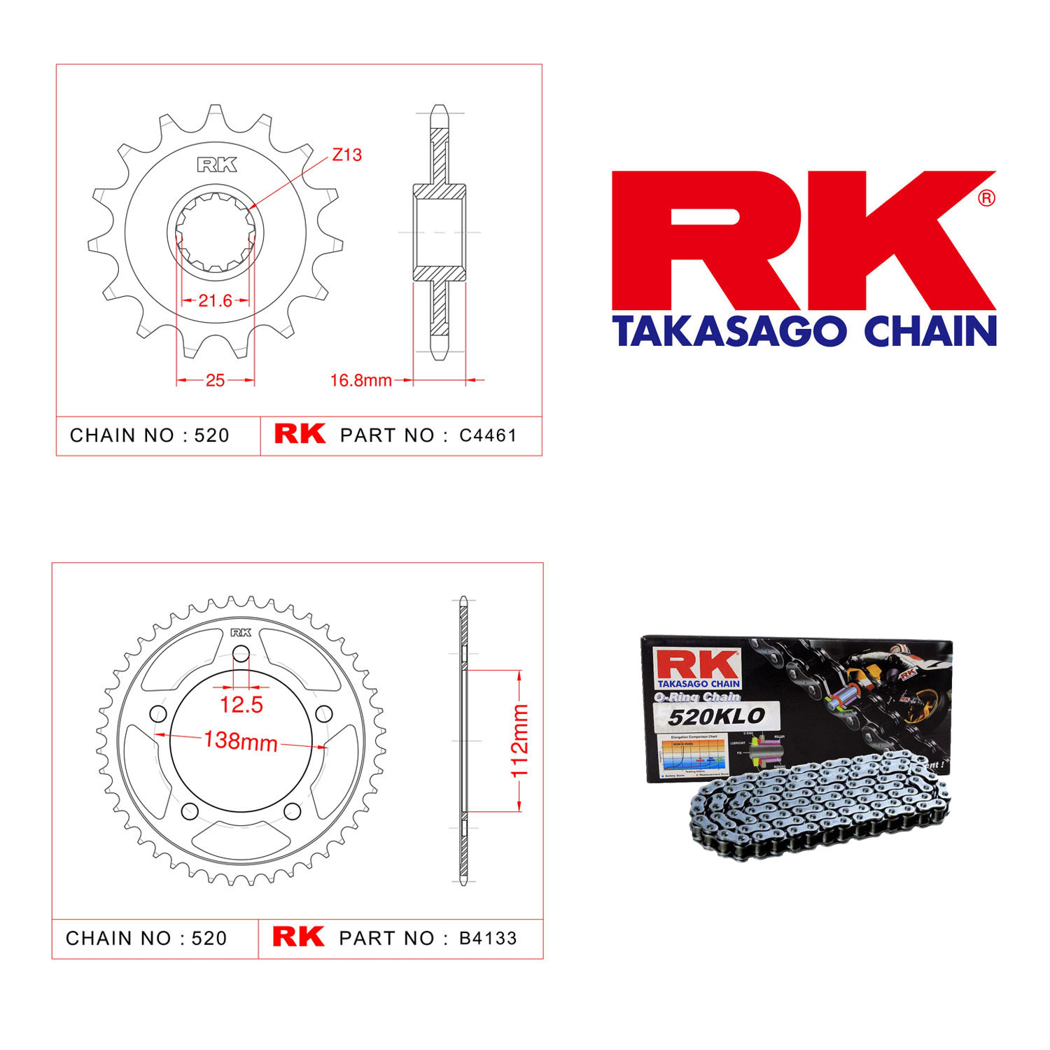 Rk Zincir Dişli Set 520 KLO O-Ring 17/43T