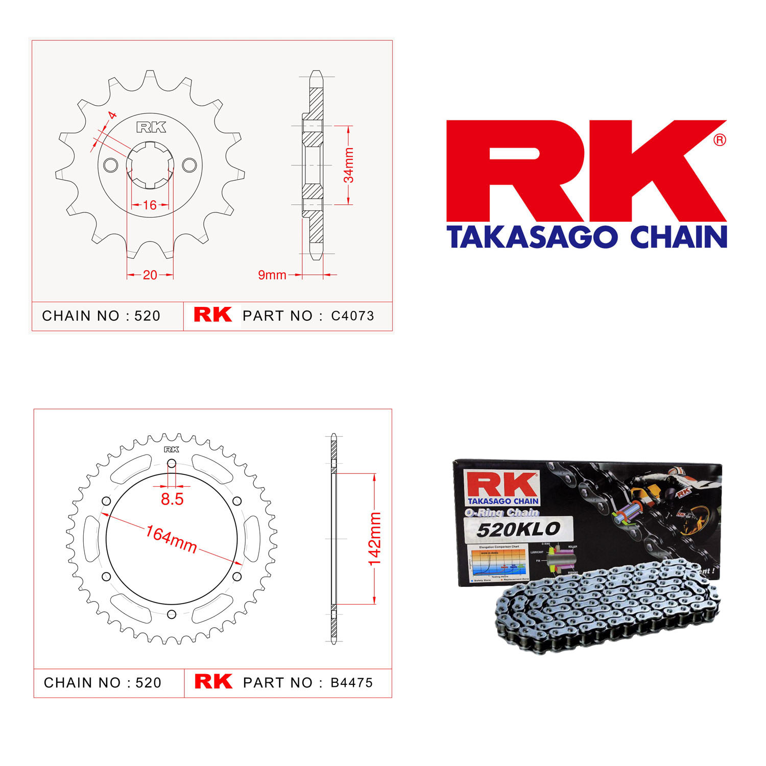 Rk Zincir Dişli Set 520 KLO O-Ring 14/46T