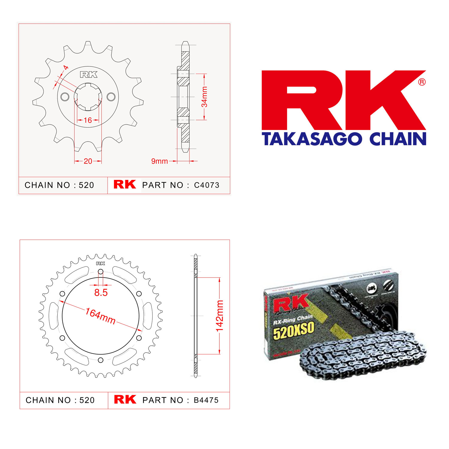 Rk RX-ring Zincir Dişli Set 520 XSO - 14/46 T
