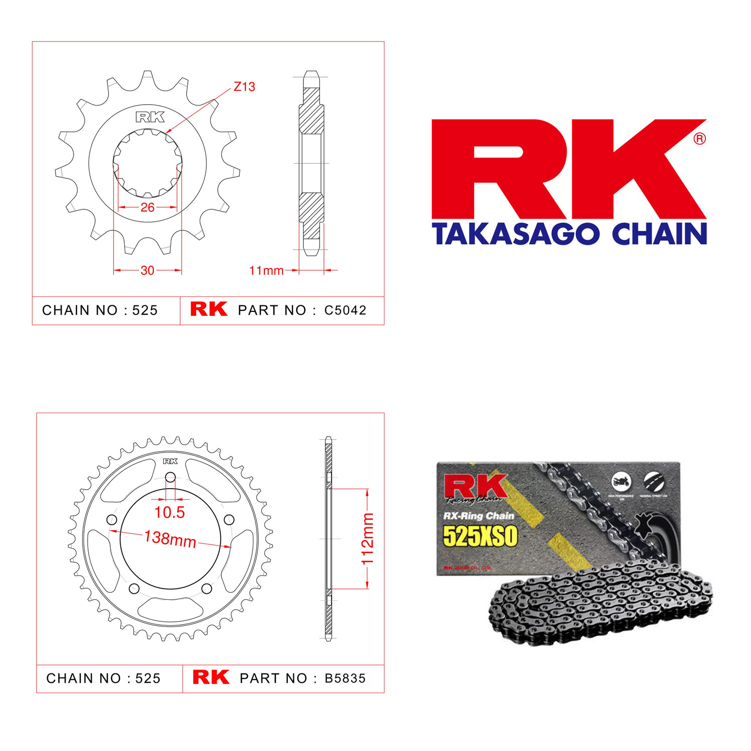 Rk RX-ring Zincir Dişli Set 525 XSO - 16/41 T