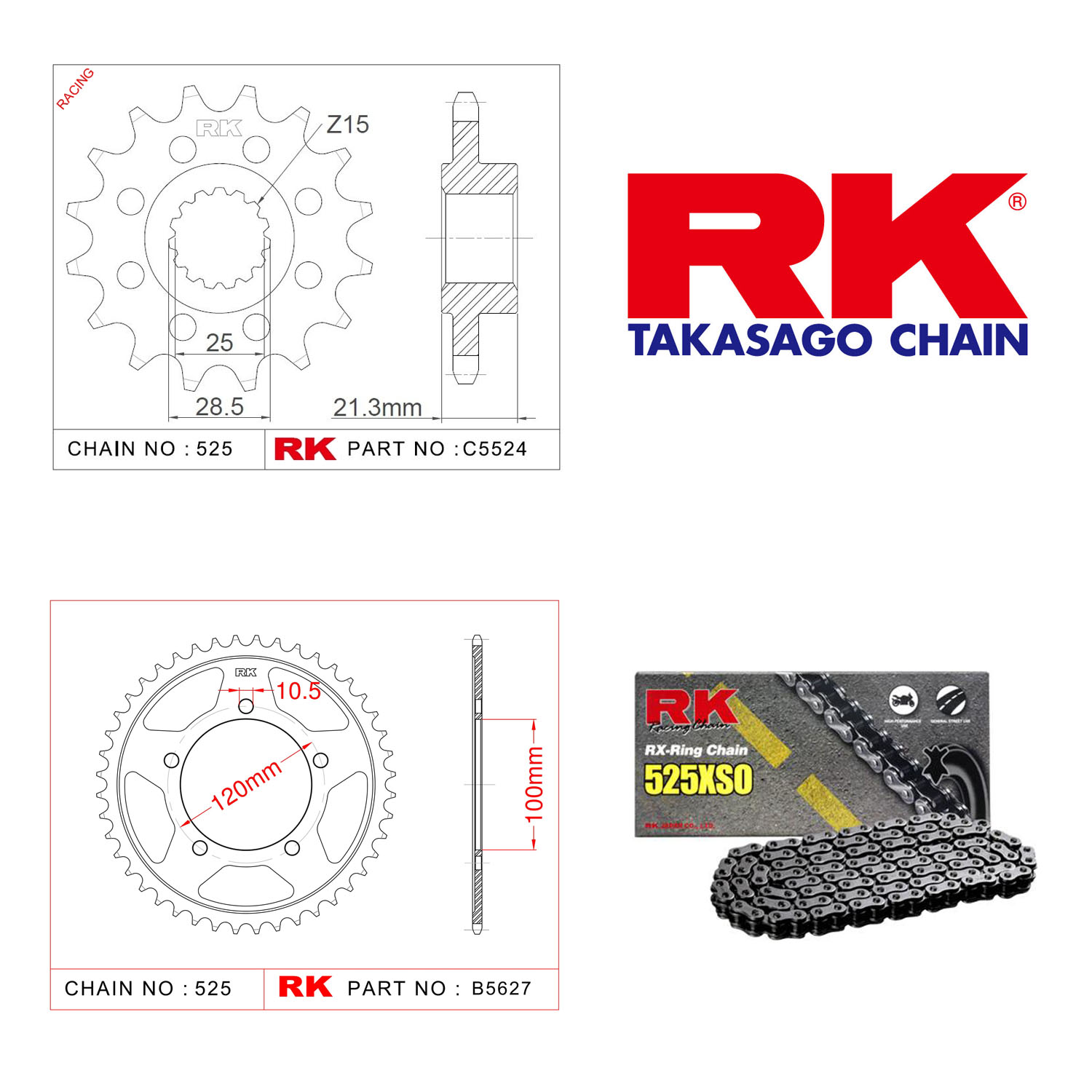 Rk X-ring Zincir Dişli Set 525 XSO 17/42T