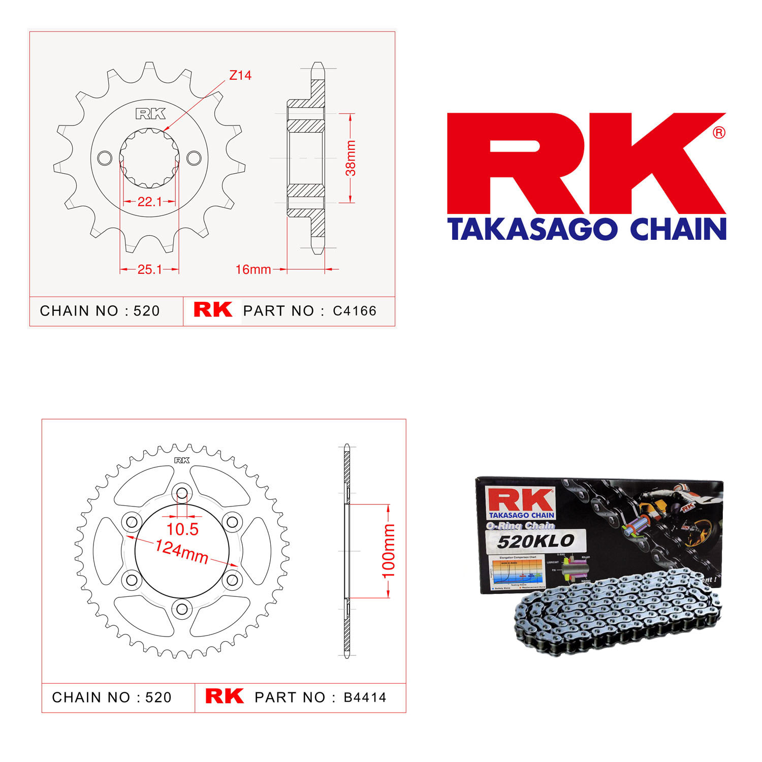 Rk Zincir Dişli Set 520 KLO O-Ring 15/45T