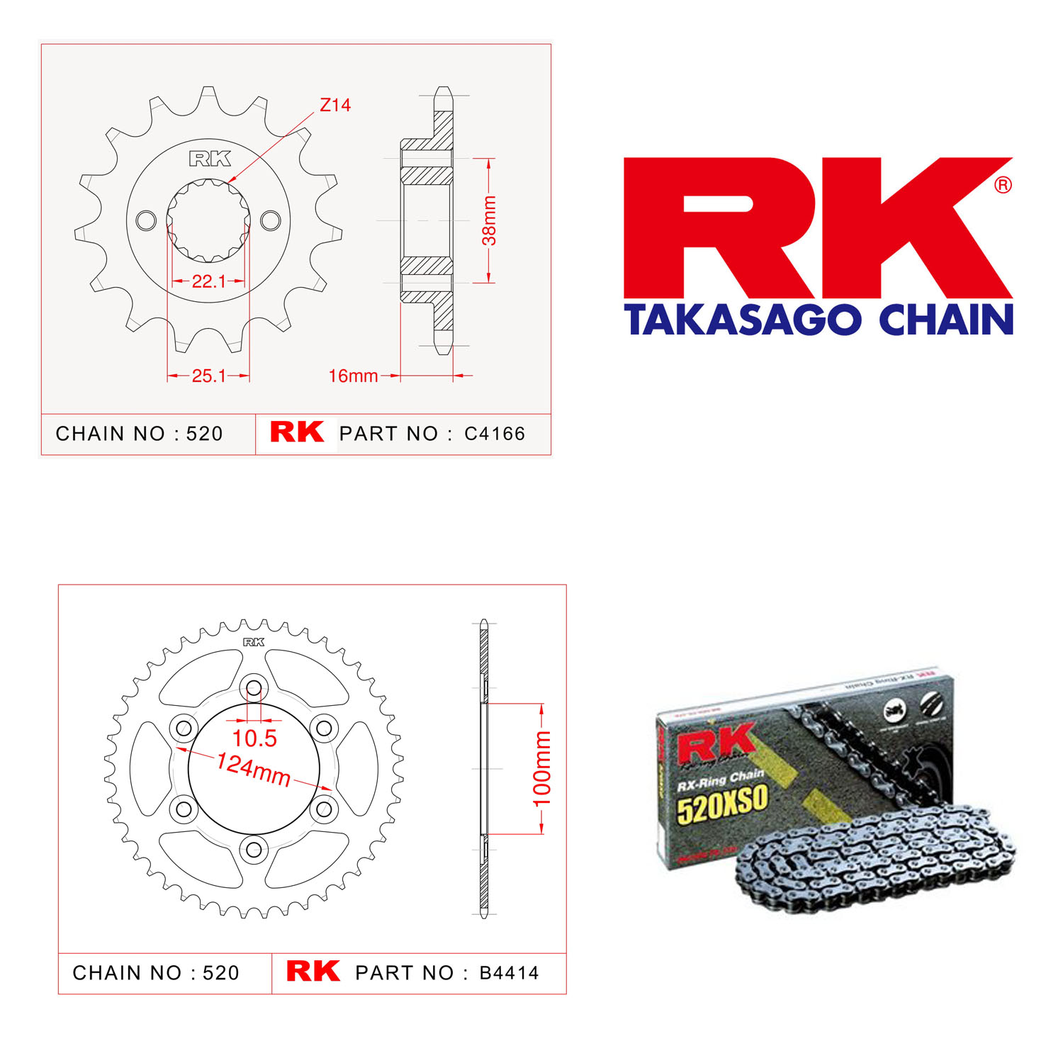 Rk X-ring Zincir Dişli Set 520 XSO 15/45T