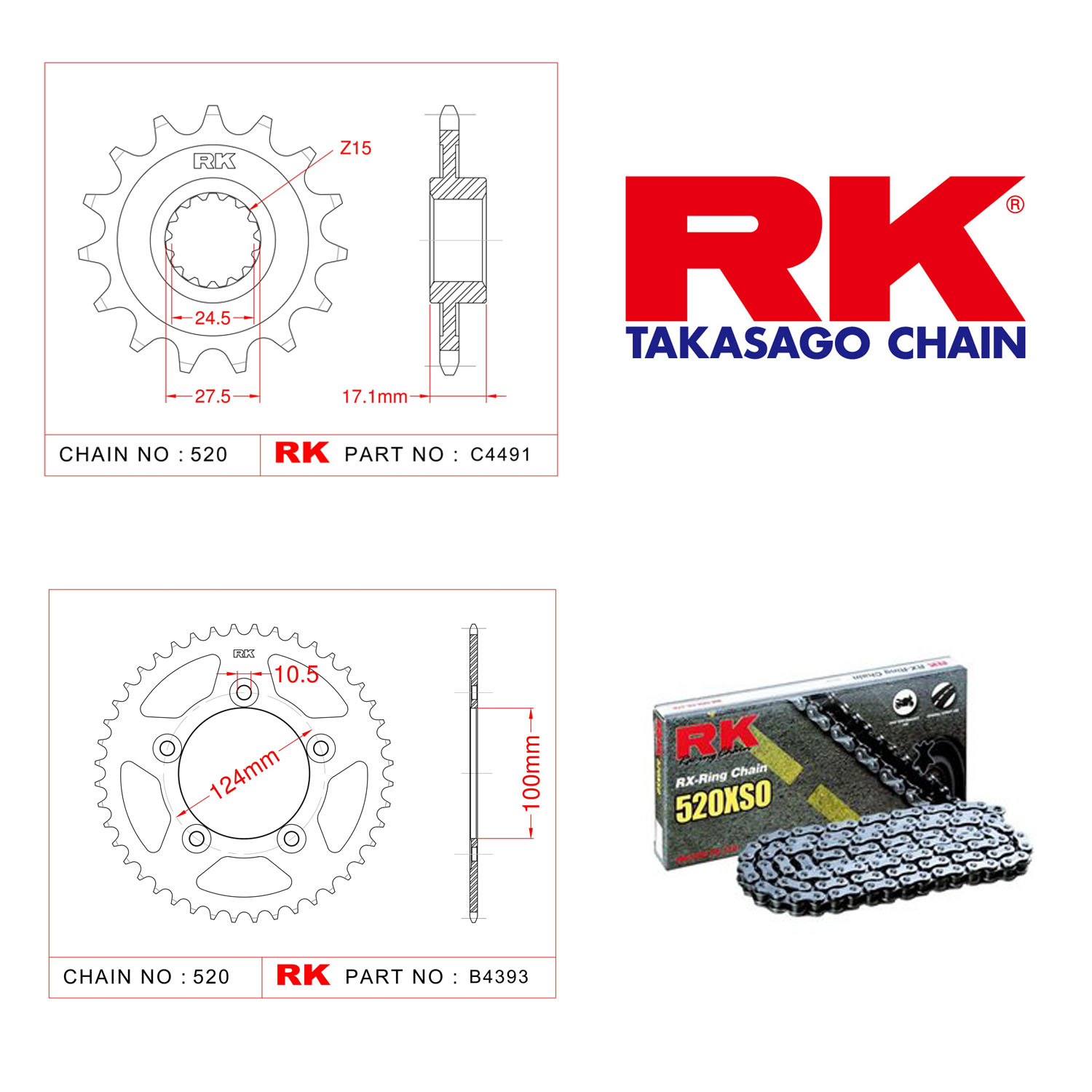 Rk X-ring Zincir Dişli Set 520 XSO 15/44T