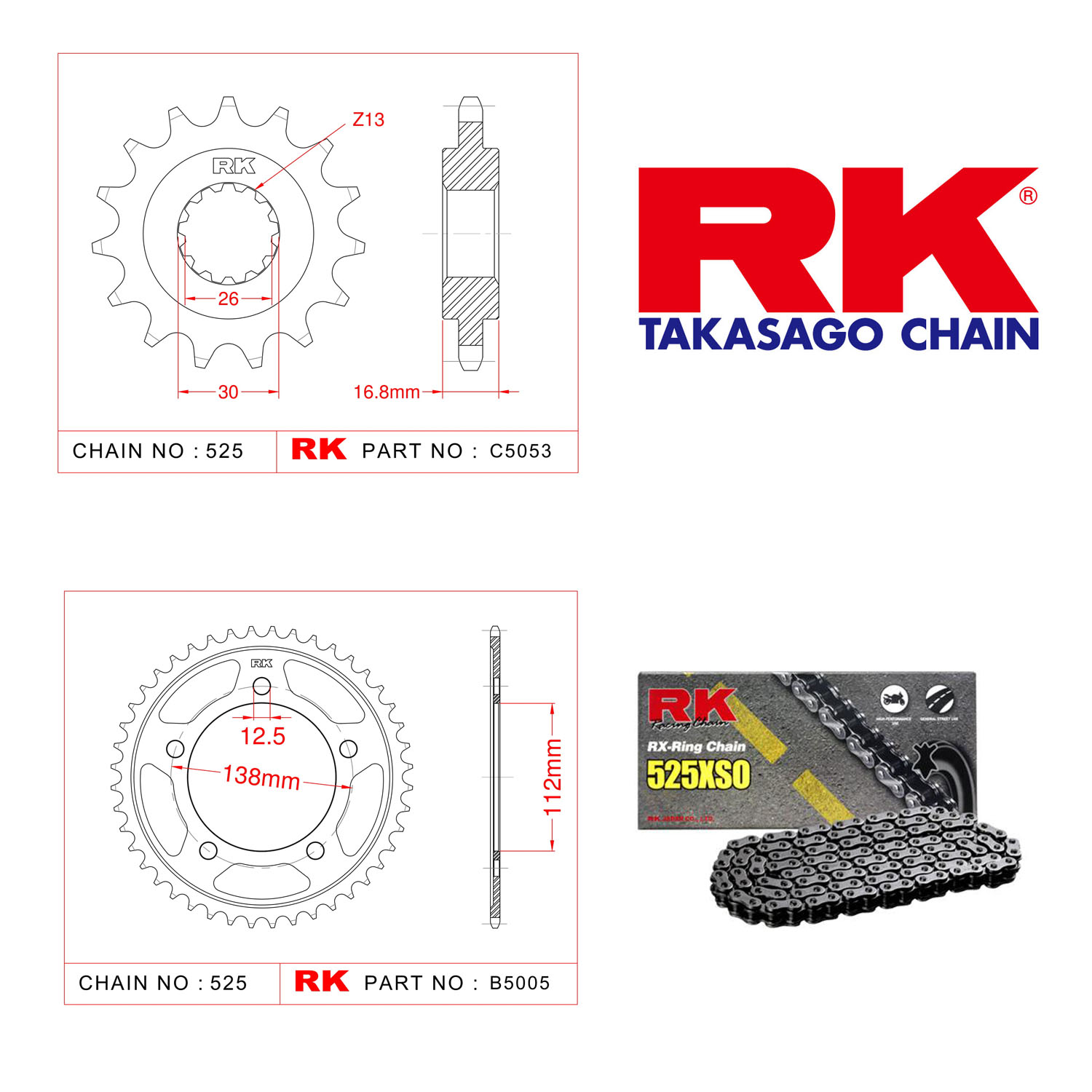 Rk X-ring Zincir Dişli Set 525 XSO 16/43T