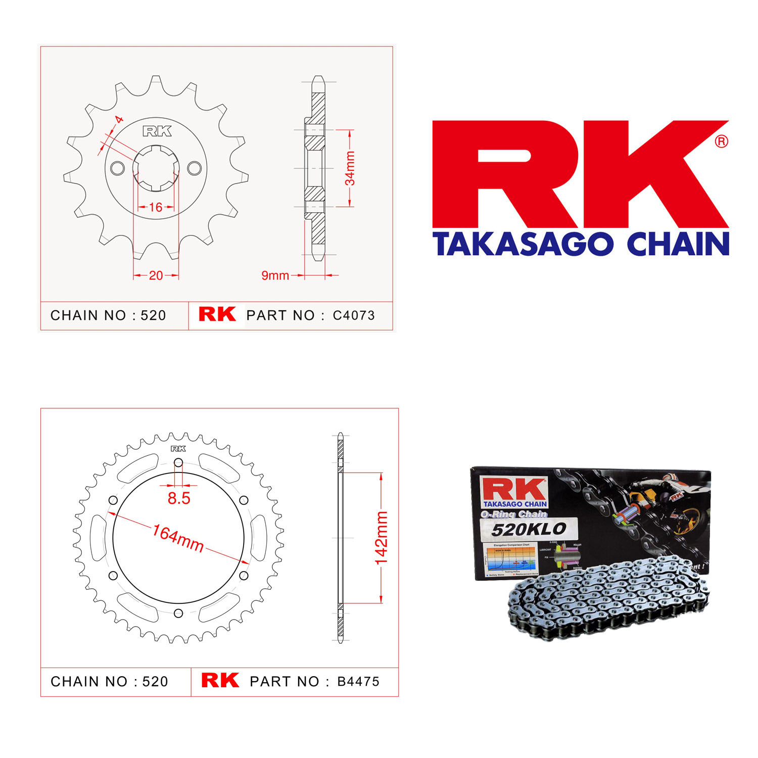 Rk Zincir Dişli Set 520 KLO O-Ring 14/46T