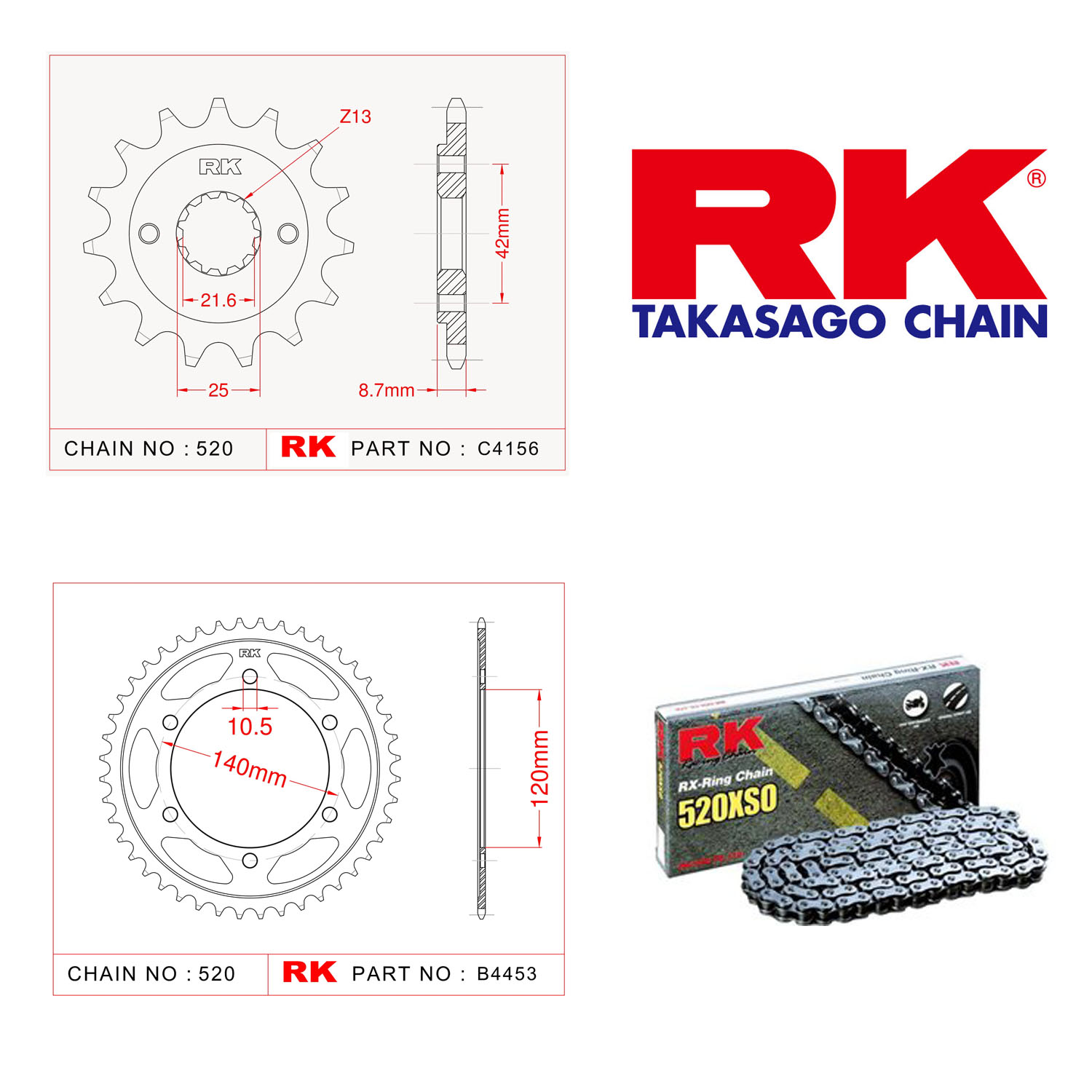 Rk X-ring Zincir Dişli Set 520 XSO 16/42T