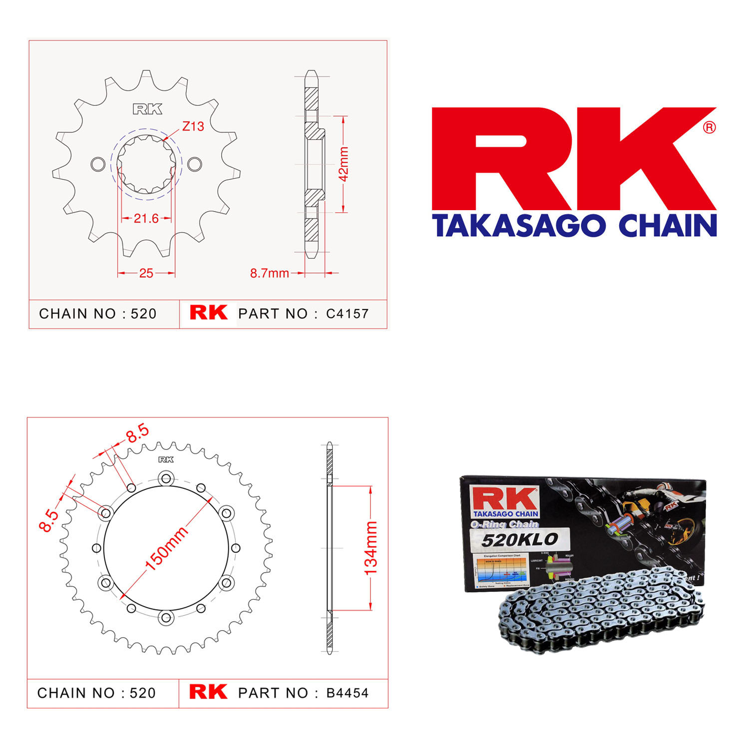 Rk Zincir Dişli Set 520 KLO O-Ring 14/42T