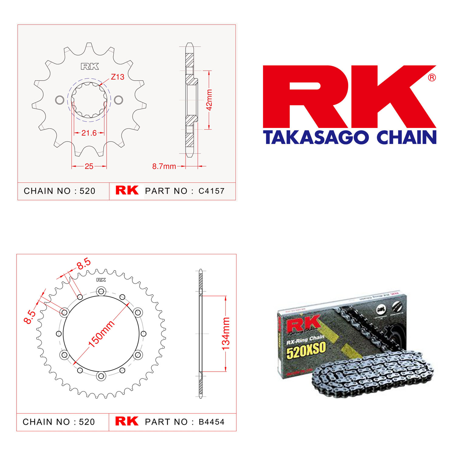 Rk Off-Road Zincir Dişli Set 520 MXZ 14/42T