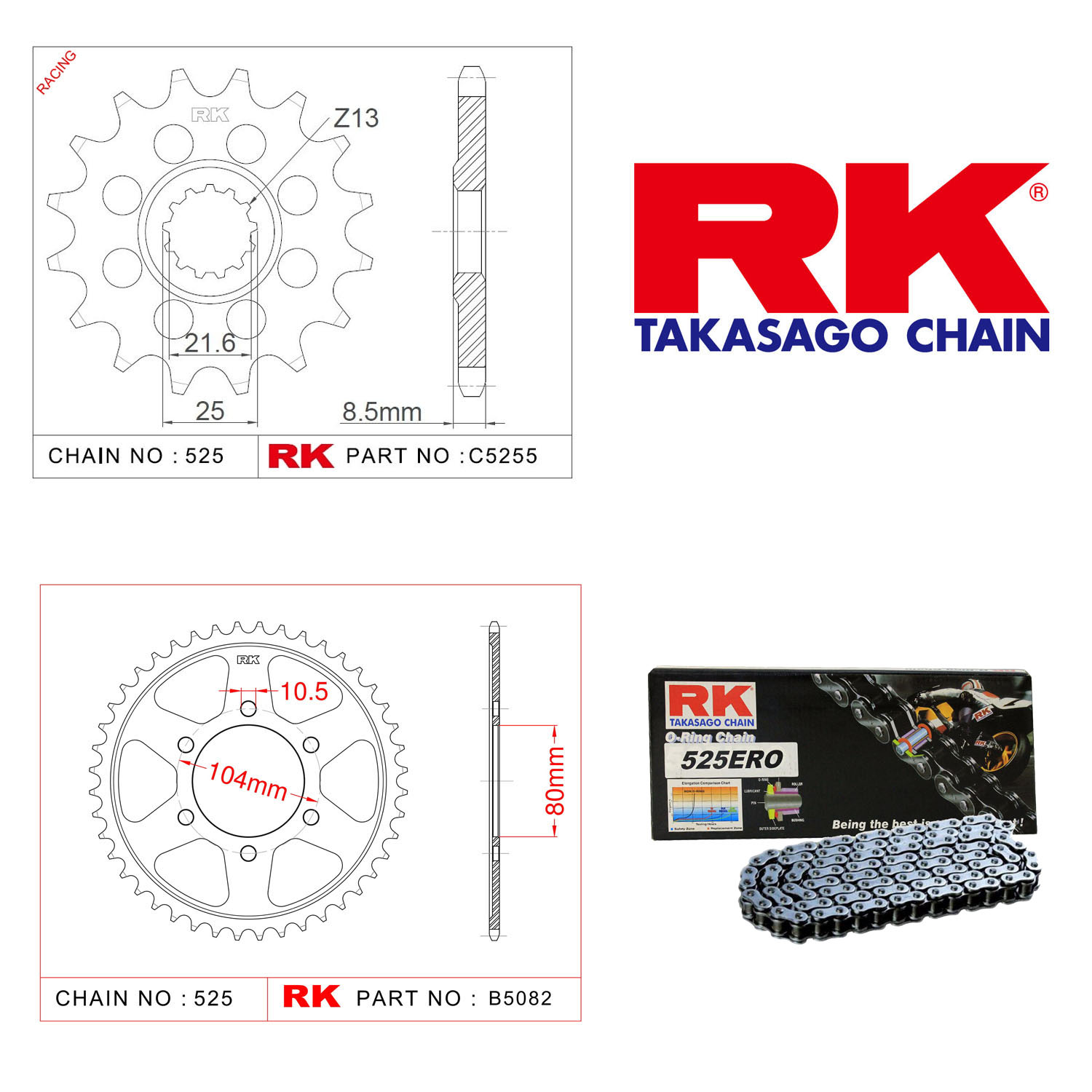 Rk Zincir Dişli Set 525 ERO O-Ring 15/43T