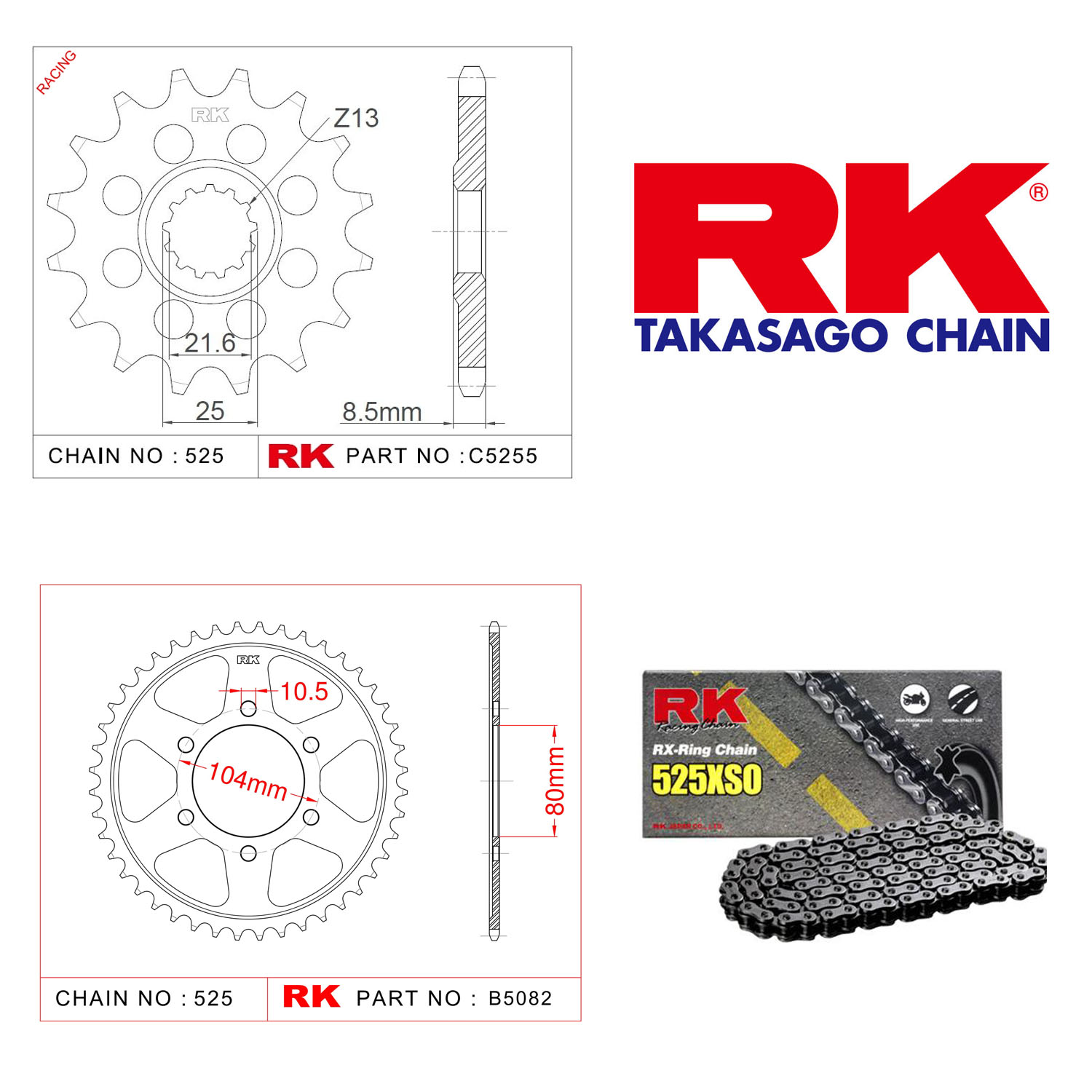 Rk X-ring Zincir Dişli Set 525 XSO 15/43T