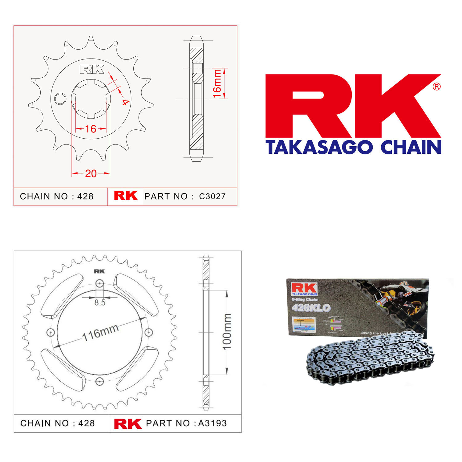 Rk Zincir Dişli Set 428 KLO O-Ring 14/50T