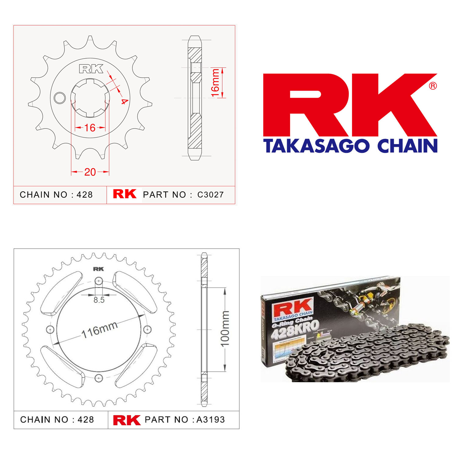 Rk O-ring Zincir Dişli Set 428 KRO 14/50T