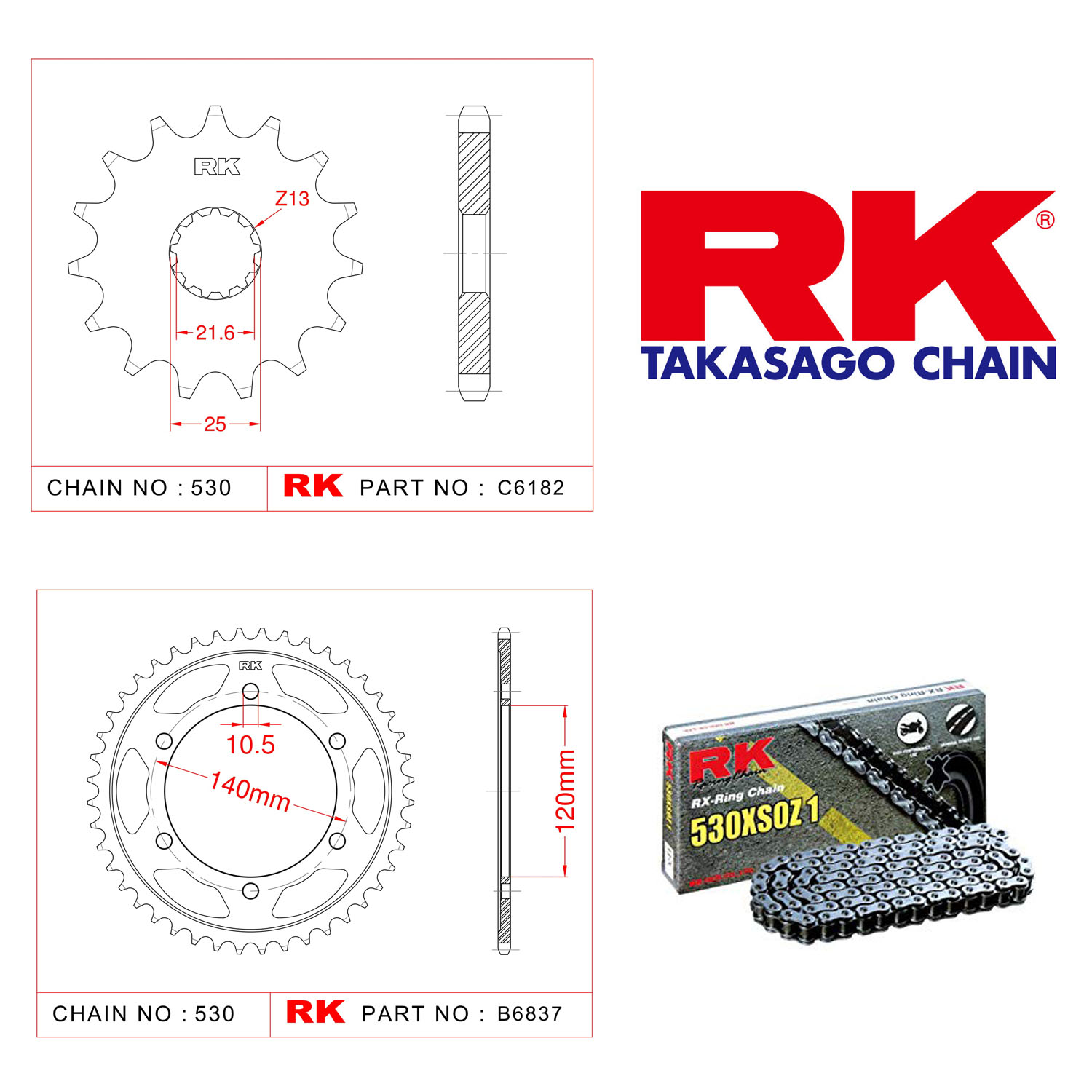 Rk X-ring Zincir Dişli Set 530 XSO 17/42T