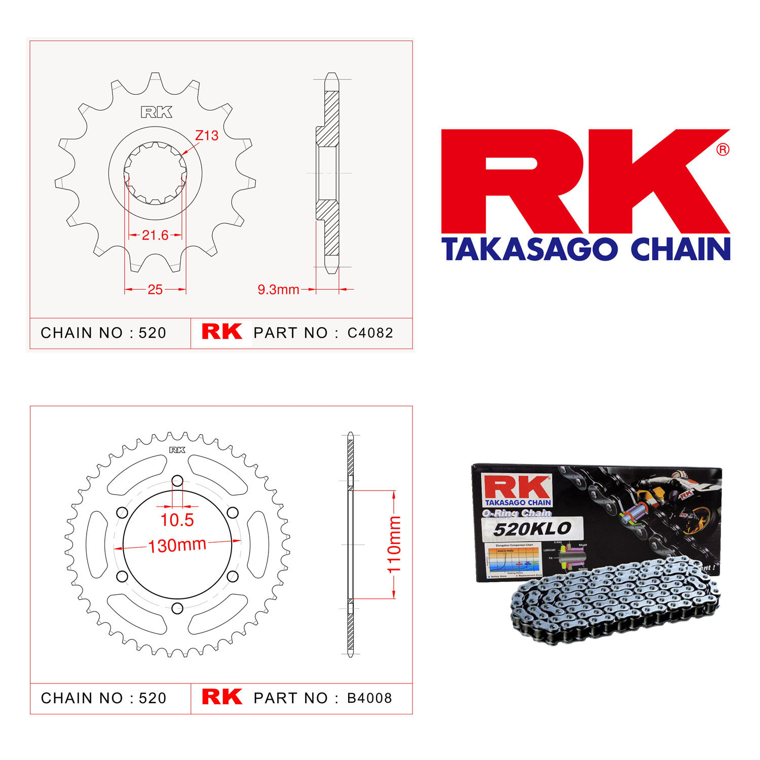 Rk Zincir Dişli Set 520 KLO O-Ring 14/42T