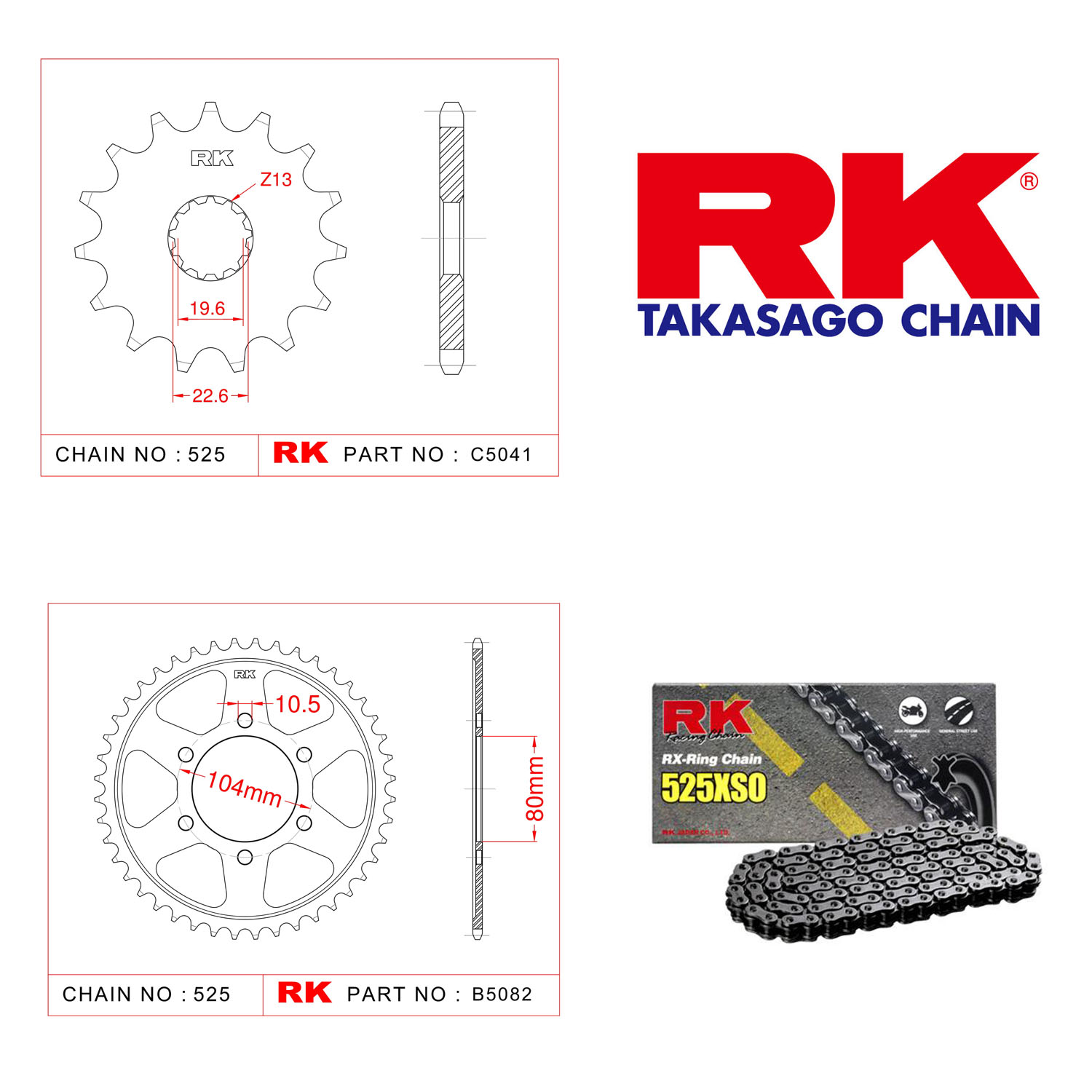 Rk X-ring Zincir Dişli Set 525 XSO 17/39T