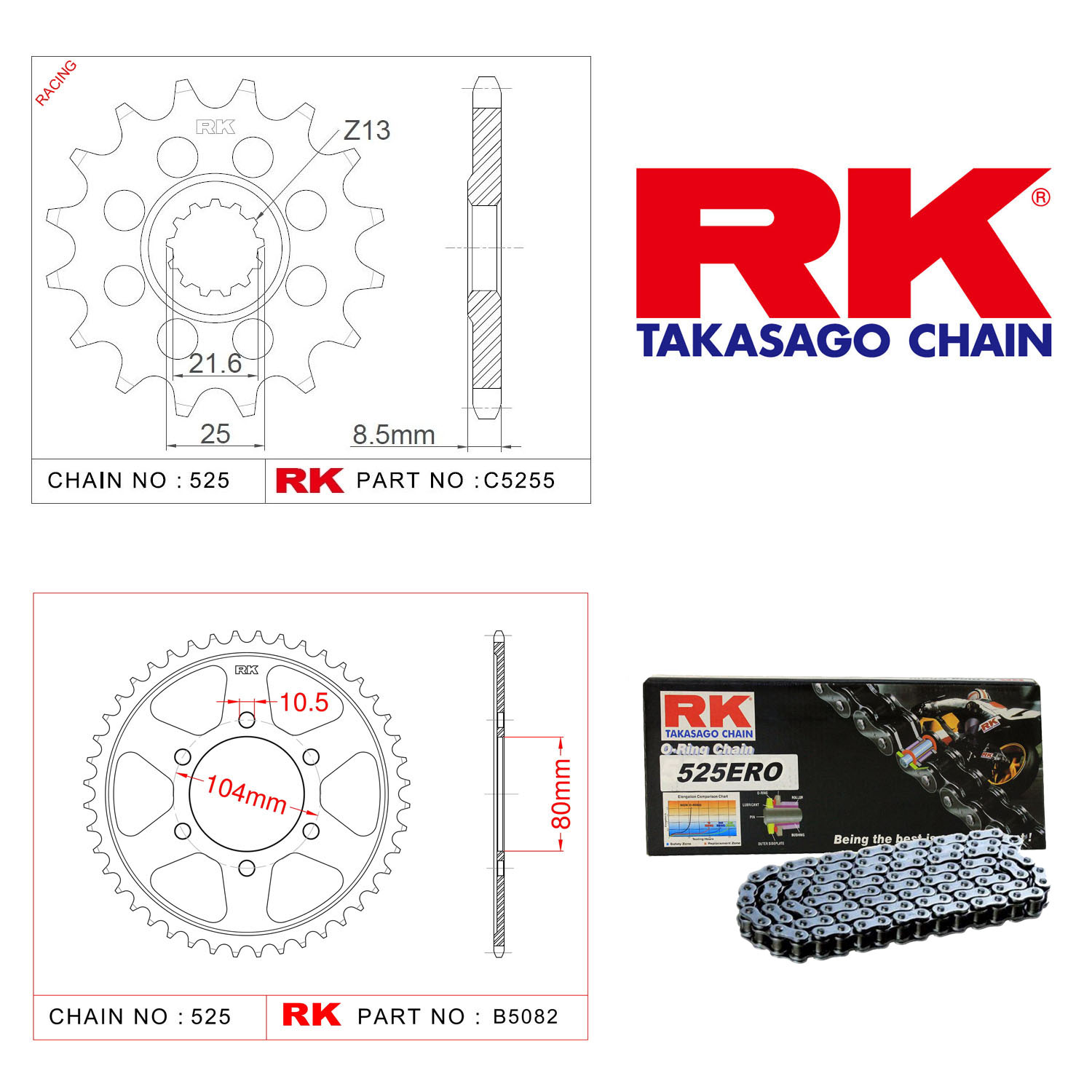 Rk Zincir Dişli Set 525 ERO O-Ring 15/44T