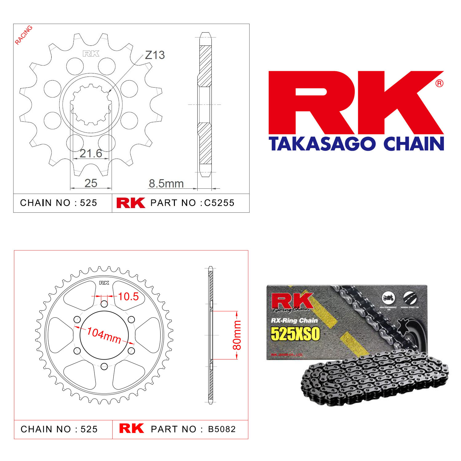 Rk X-ring Zincir Dişli Set 525 XSO 15/43T