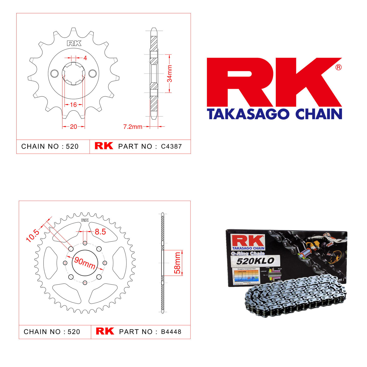 Rk Zincir Dişli Set 520 KLO O-Ring 14/45T