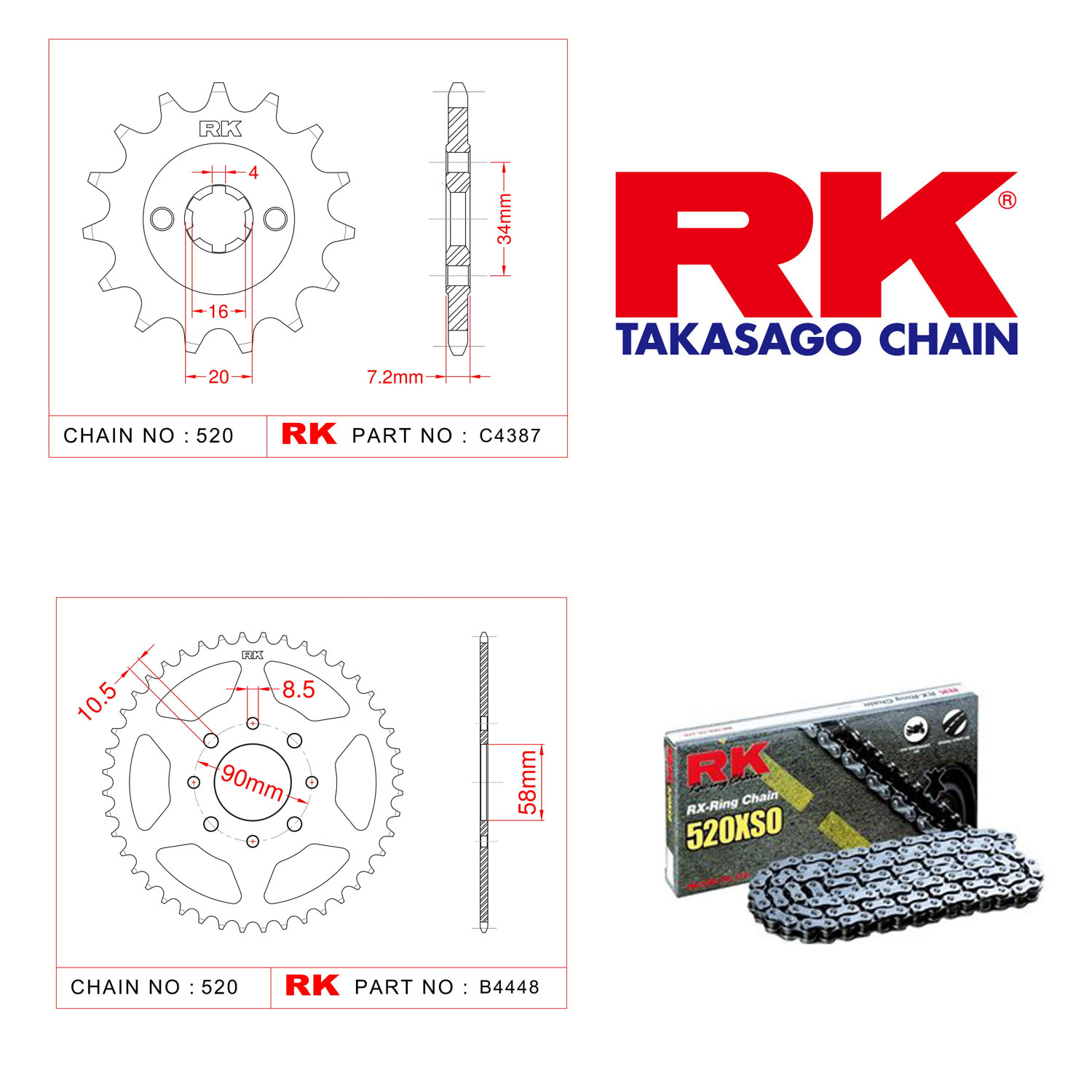 Rk X-ring Zincir Dişli Set 520 XSO 14/45T