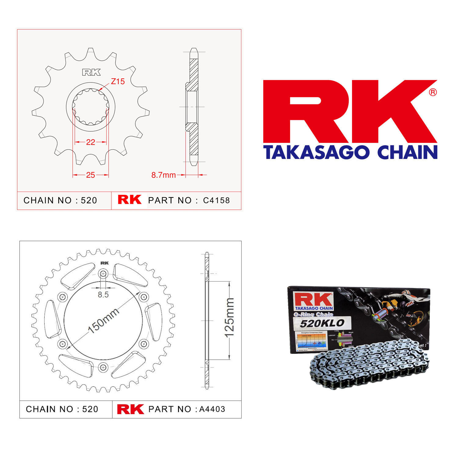 Rk Zincir Dişli Set 520 KLO O-Ring 13/50T