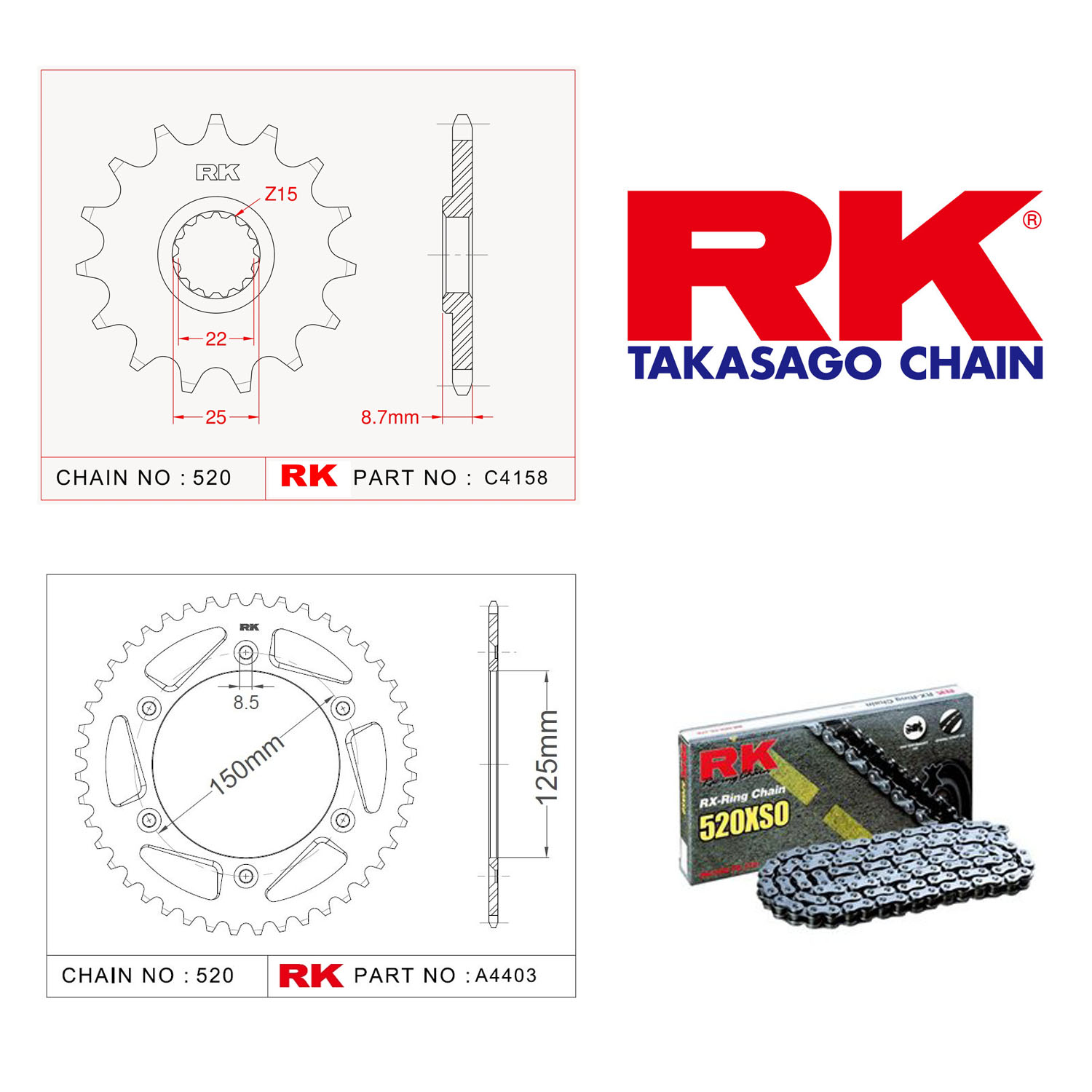 Rk Off-Road Zincir Dişli Set 520 MXZ 13/50T