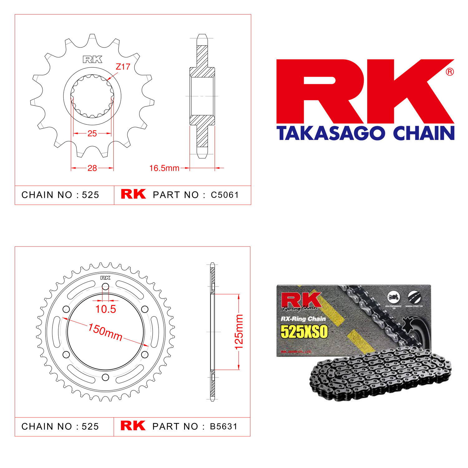 Rk X-ring Zincir Dişli Set 525 XSO 16/42T