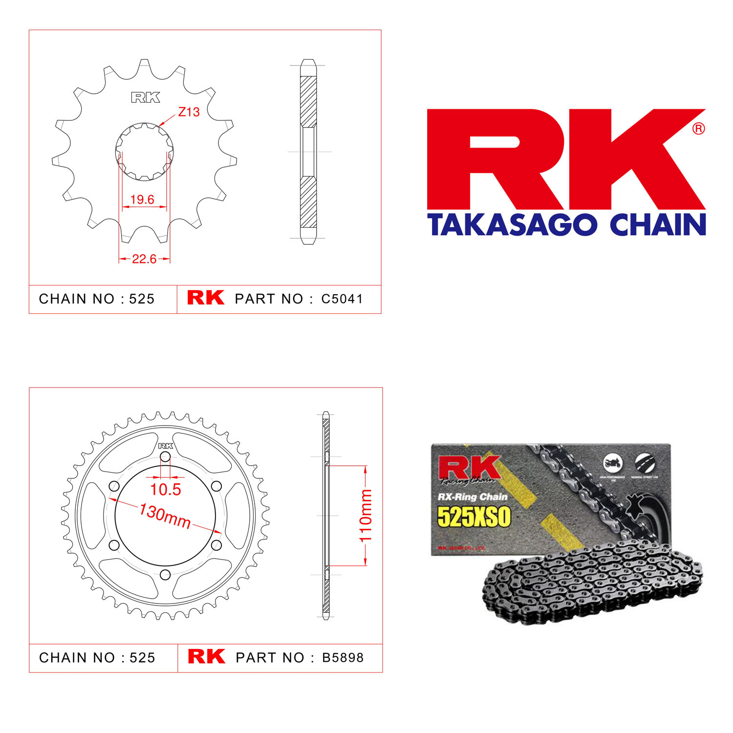 Rk X-ring Zincir Dişli Set 525 XSO 16/43T
