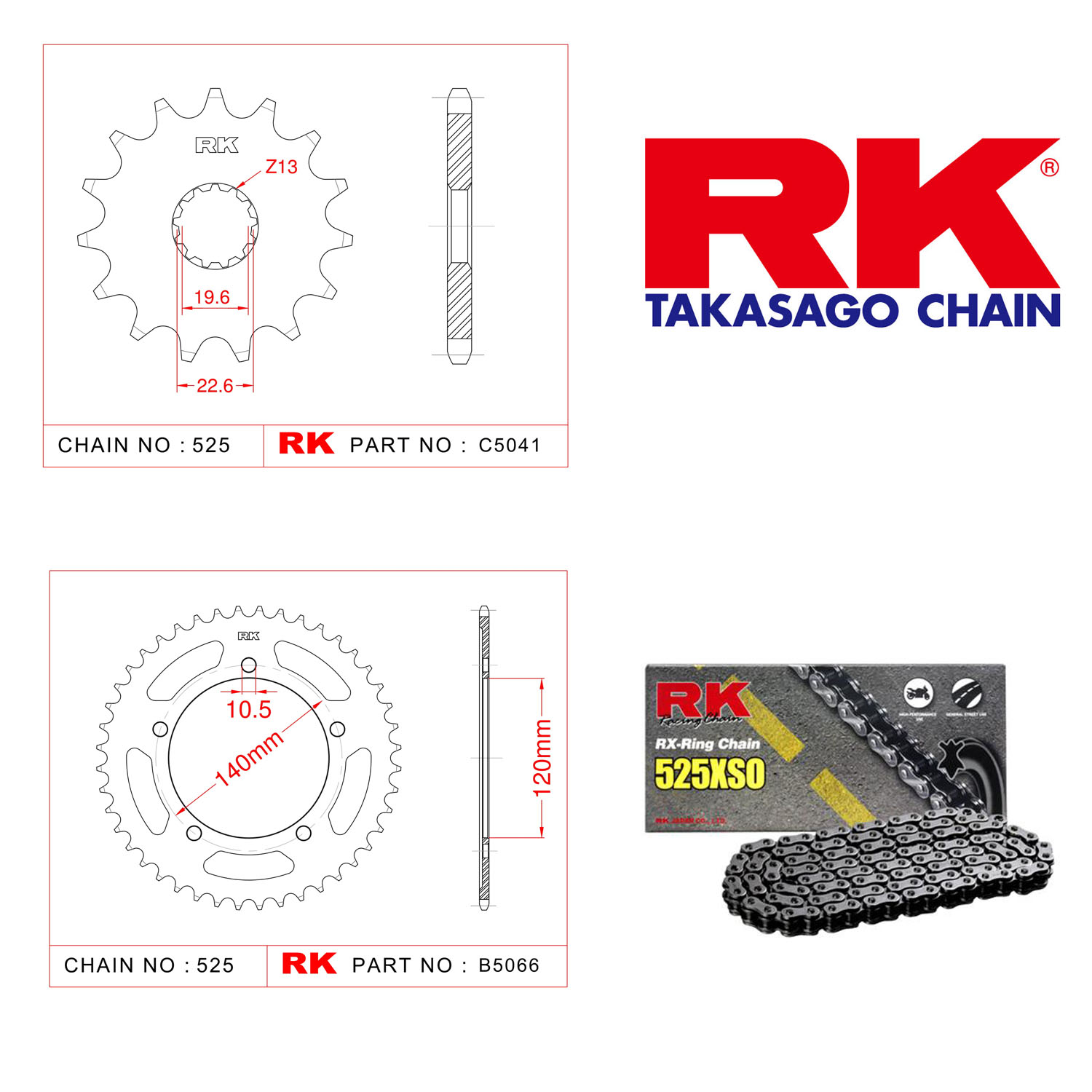 Rk X-ring Zincir Dişli Set 525 XSO 17/43T