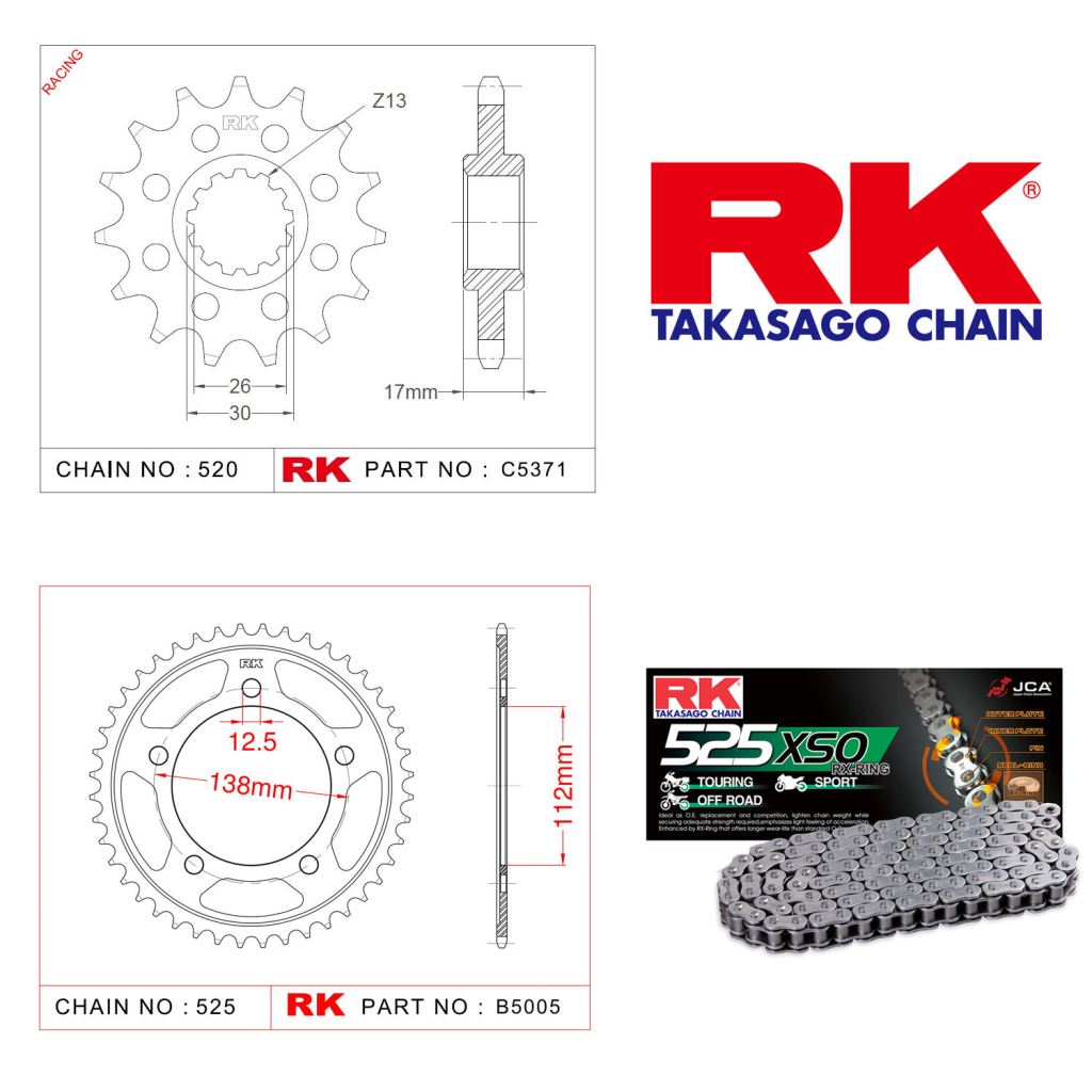 Rk X-ring Zincir Dişli Set 525 XSO-16/43T