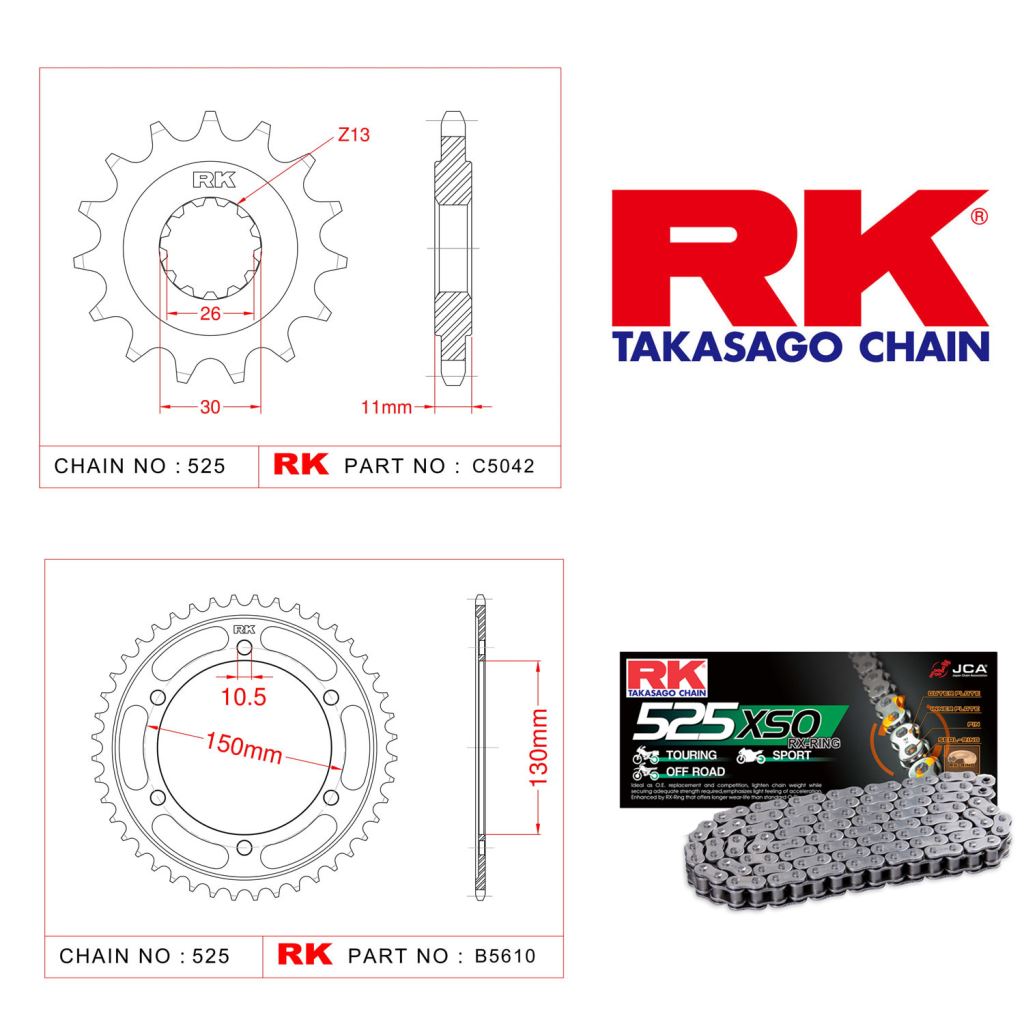 Rk X-ring Zincir Dişli Set 525 XSO-16/42T