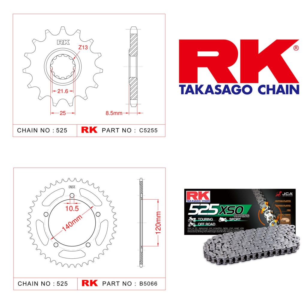Rk X-ring Zincir Dişli Set 525 XSO-17/43T