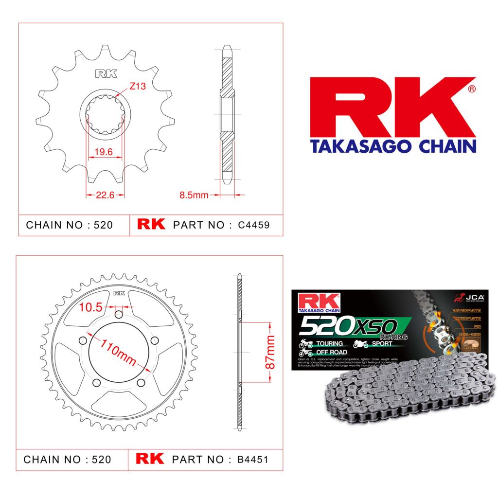 Rk X-ring Zincir Dişli Set 520 XSO 116 L-14/47T