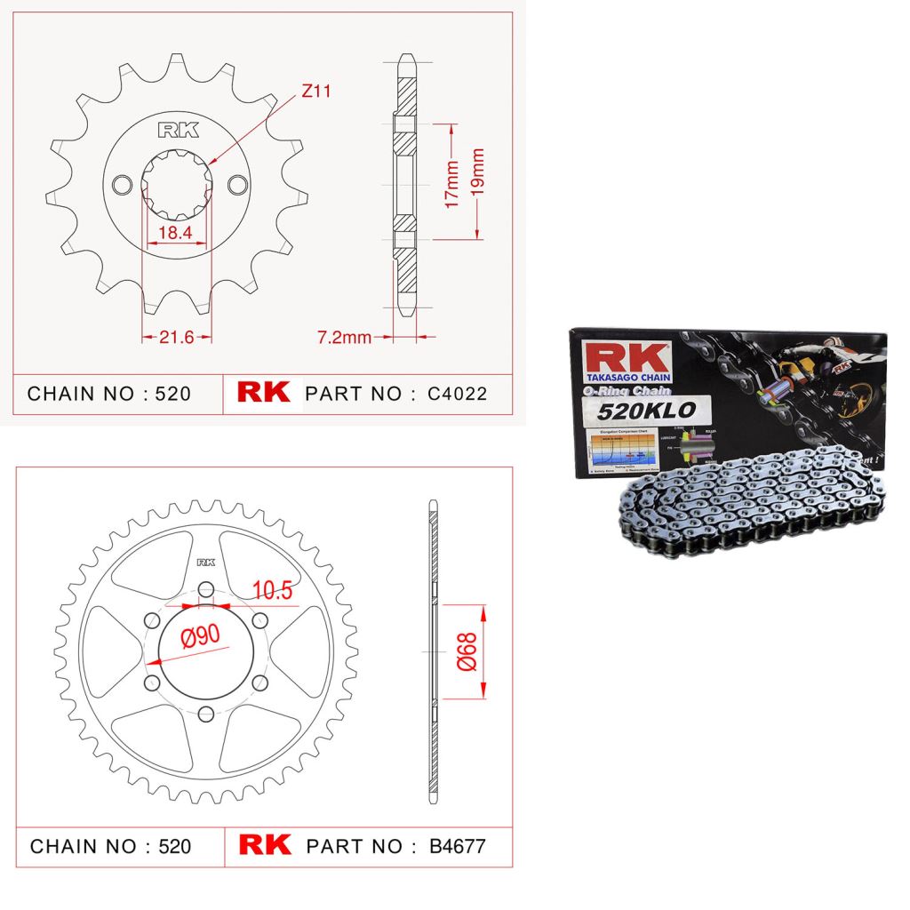 Rk O-Ring Zincir Dişli Set 520 108L KLO 14/36T