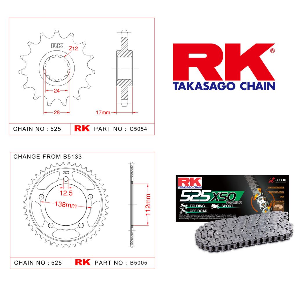 Rk X-ring Zincir Dişli Set 525 XSO-15/43T