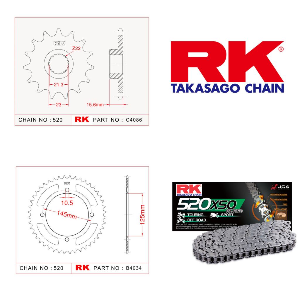 Rk X-ring Zincir Dişli Set 520 XSO-15/45T