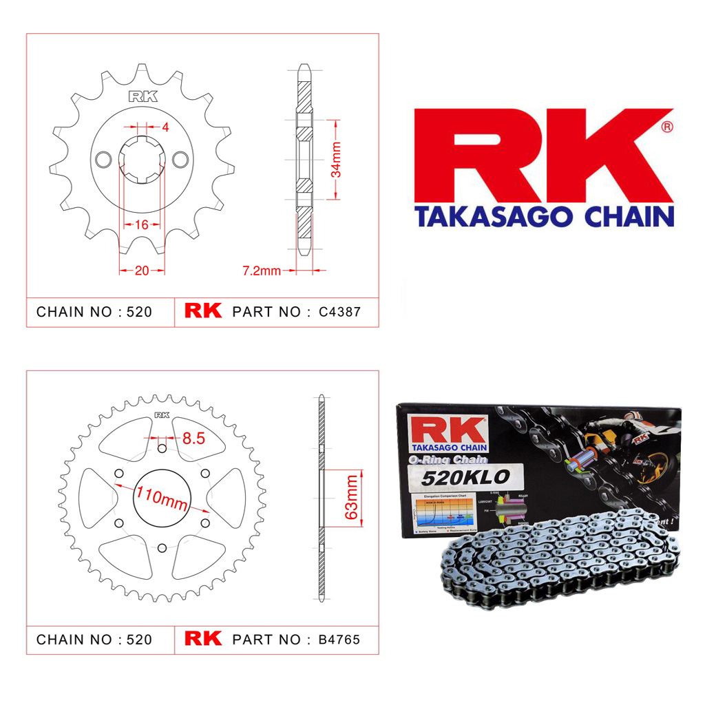 Rk O-ring Zincir Dişli Set 520 KLO 110 L-14/42T