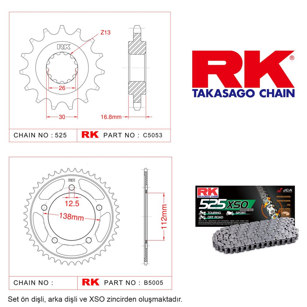Rk Zincir Dişli Set 525 XSO RX-Ring 16/43T
