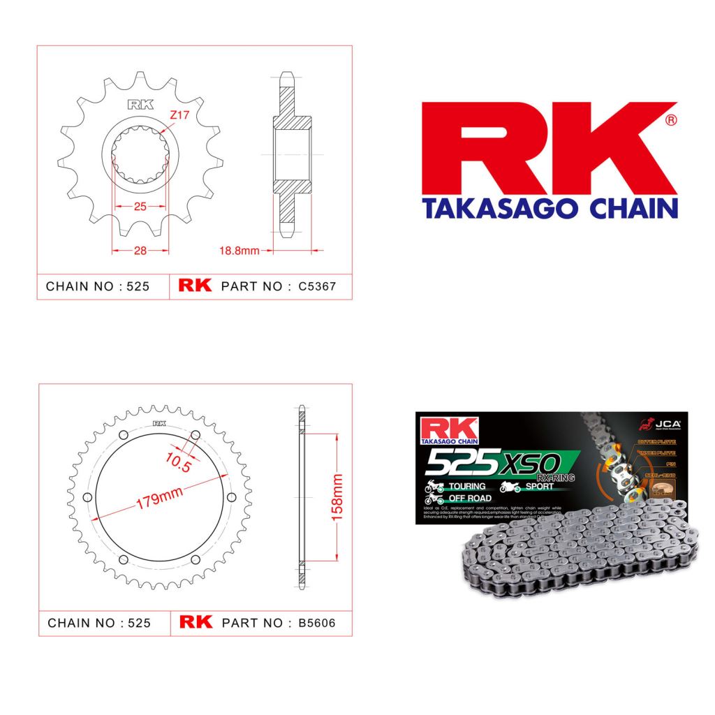Rk X-ring Zincir Dişli Set 525 XSO-17/45T