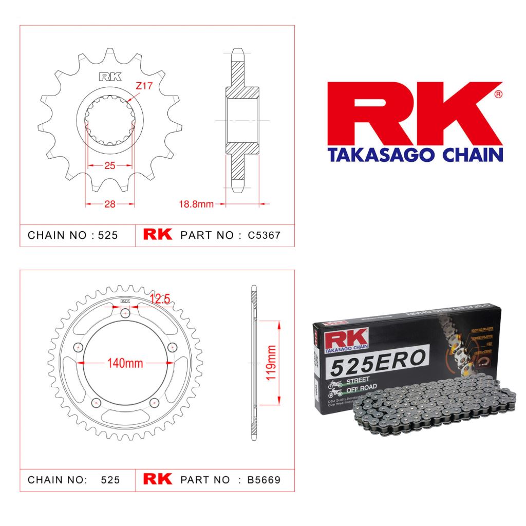 Rk Zincir Dişli Set 525 ERO O-Ring 17/44T