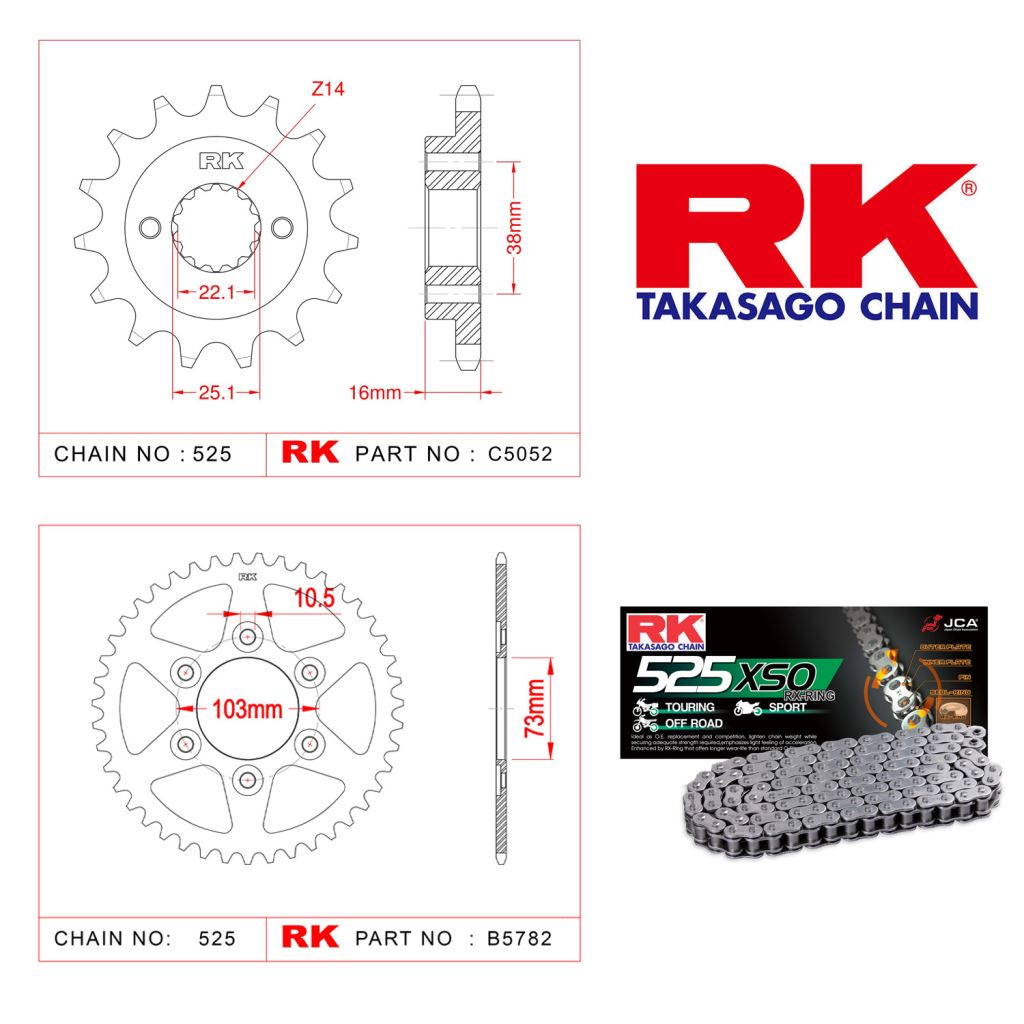 Rk X-ring Zincir Dişli Set 525 XSO 114 L-14/43T